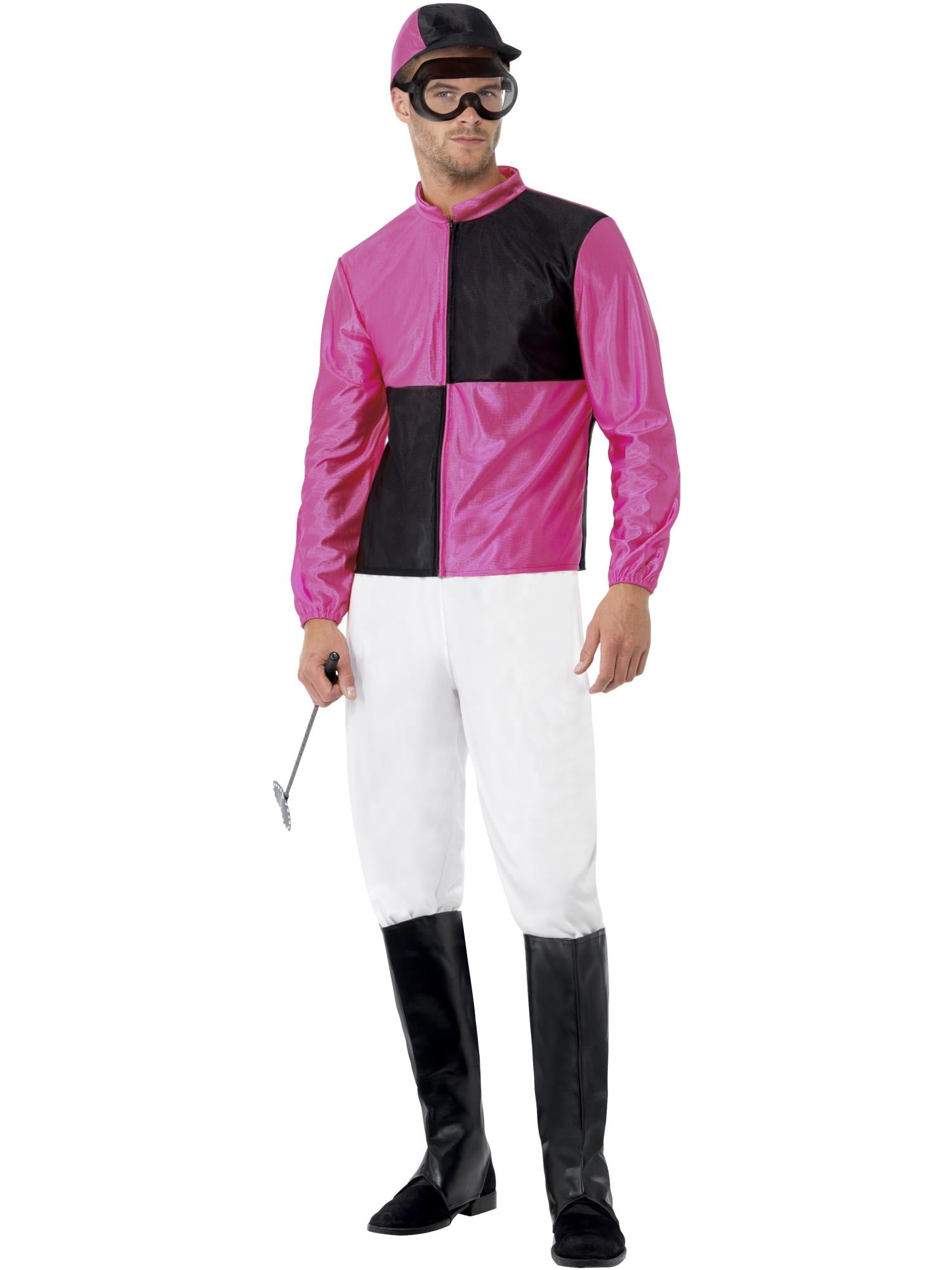 Jockeykostuum, roze en zwart