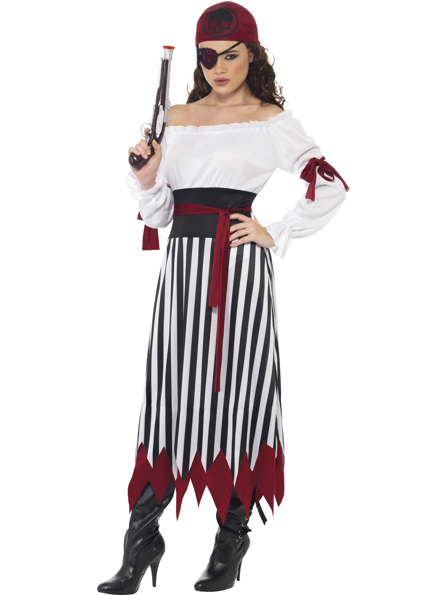Piratendame-kostuum, zwart-wit
