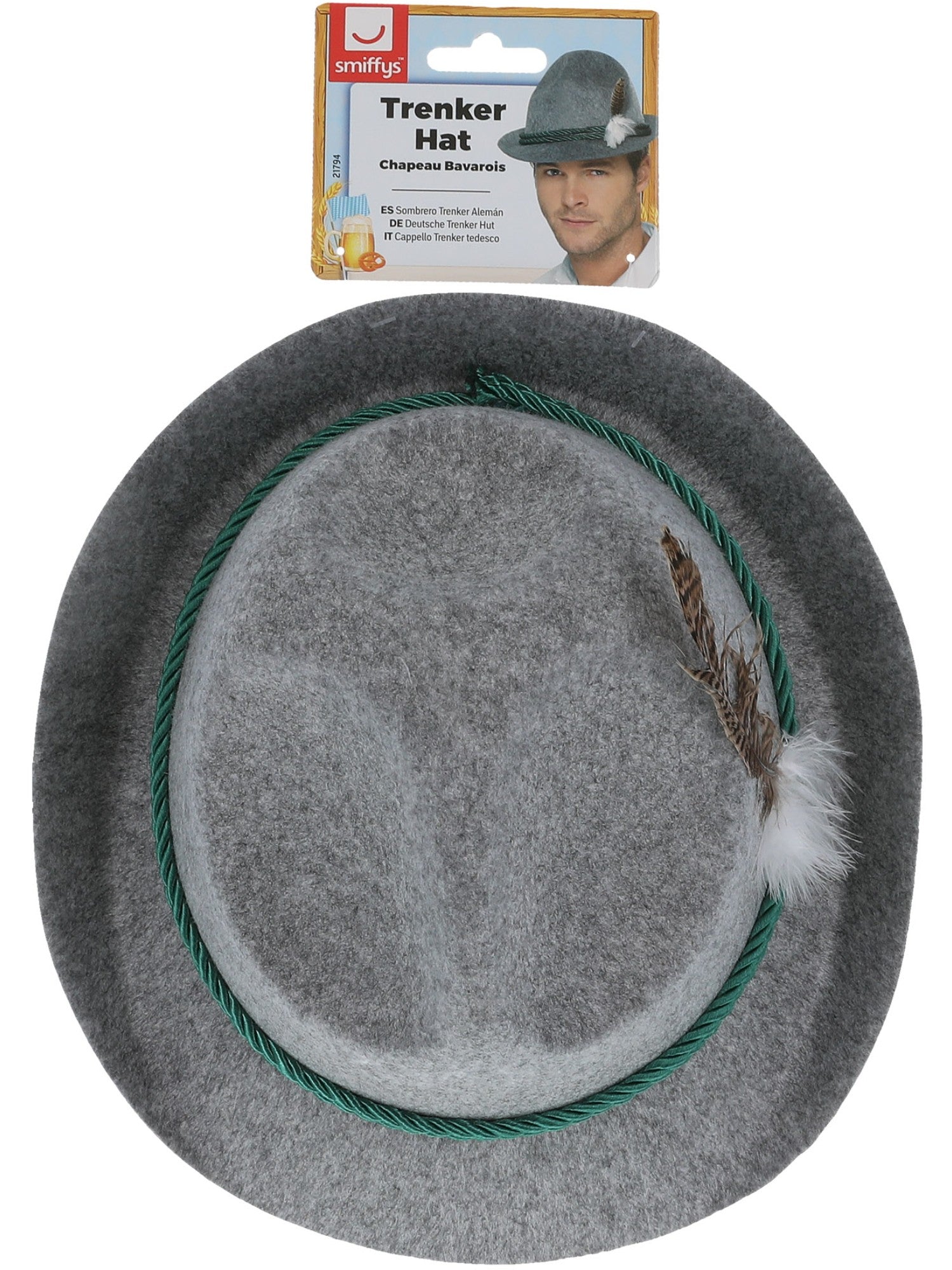 German Trenker Hat with Feather, Grey