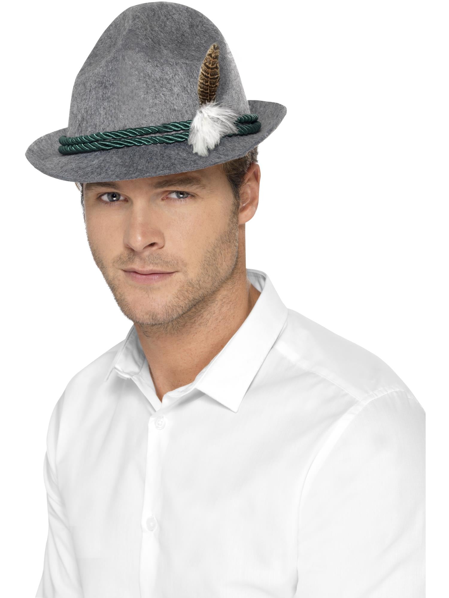 German Trenker Hat with Feather, Grey