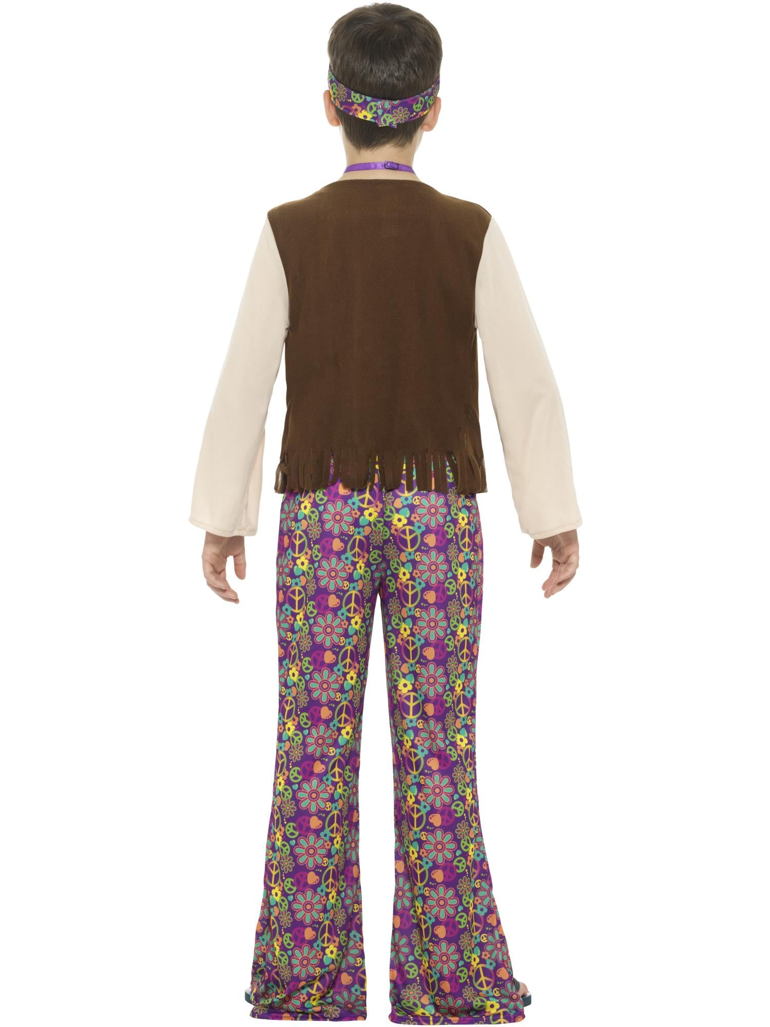 Hippie-Jungen-Kostüm, mit Oberteil, integrierter Weste,