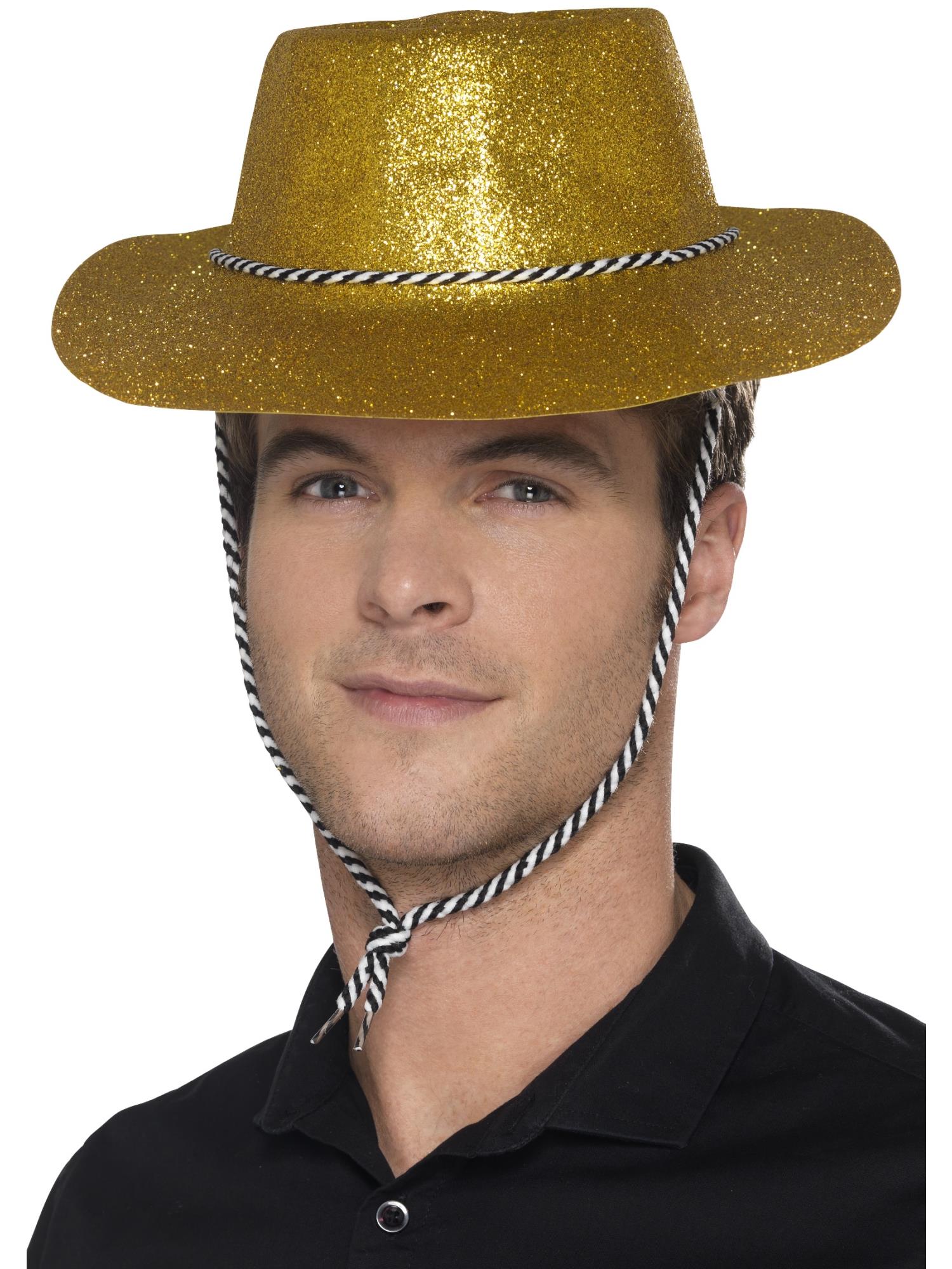 Cowboy Glitter Hat, Gold, with Cord