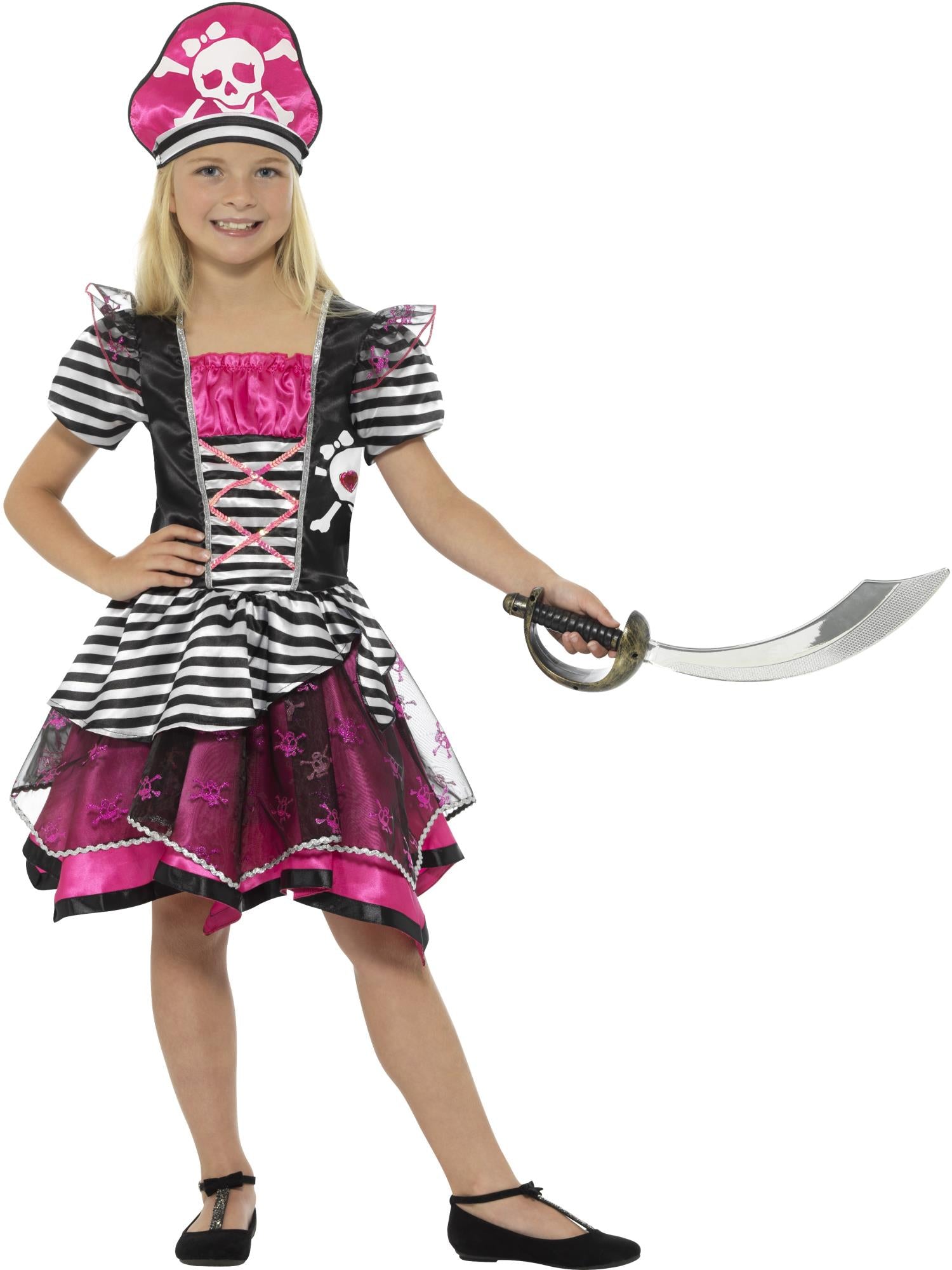 Perfektes Piratenmädchen-Kostüm, schwarz und rosa