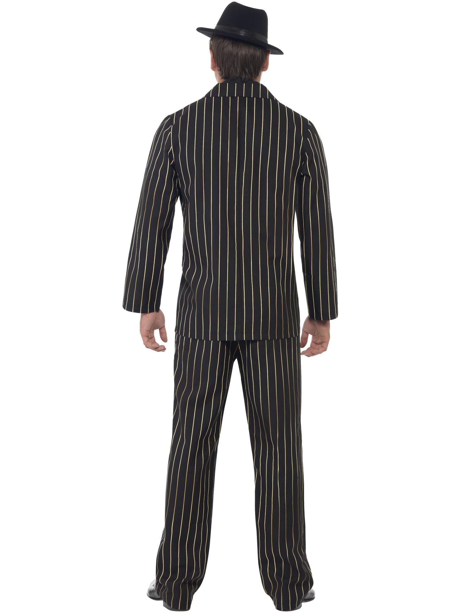 Gold Pinstripe Gangster Costume, Black