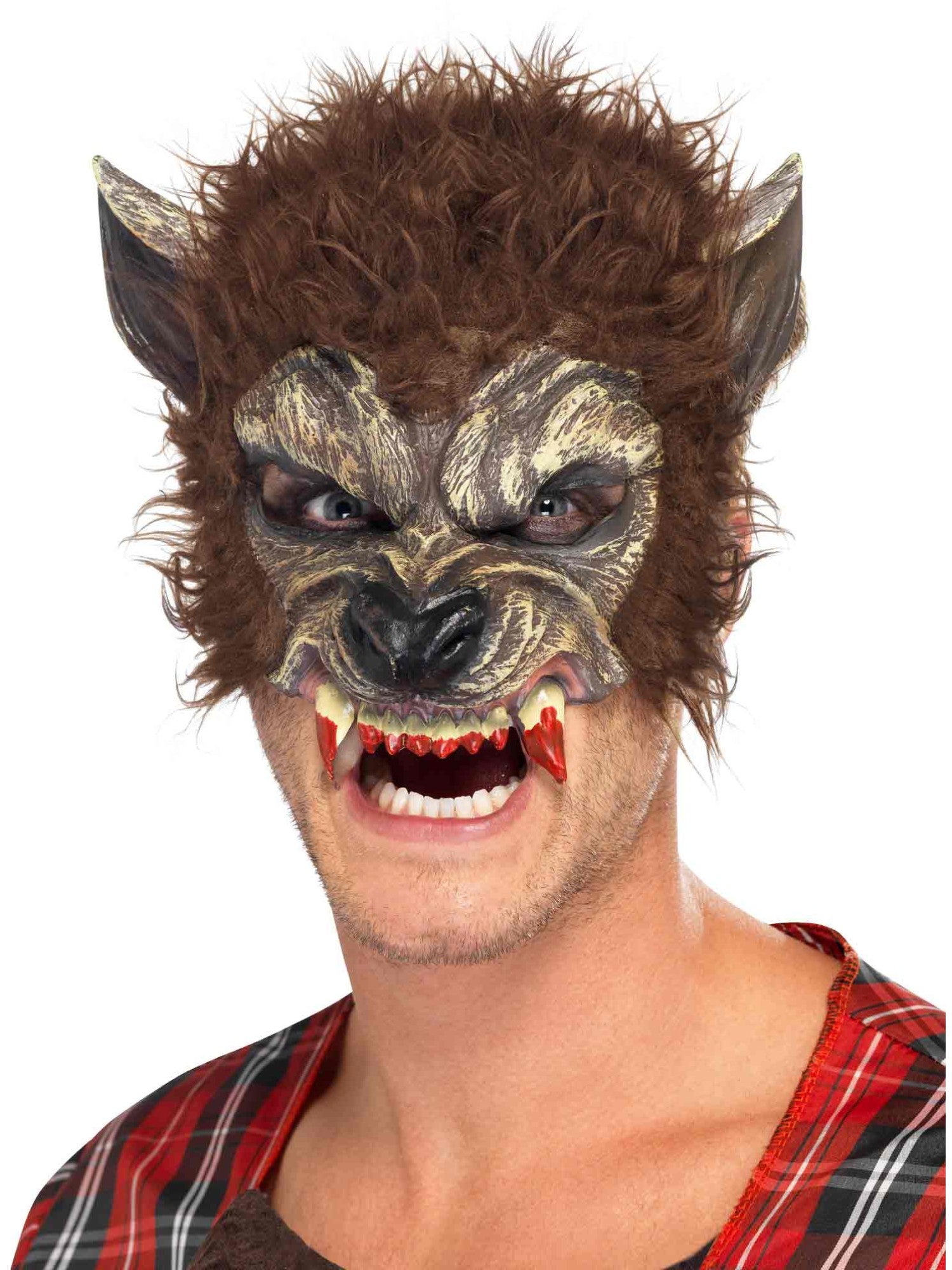 Werewolf Half Face Latex Mask, Brown