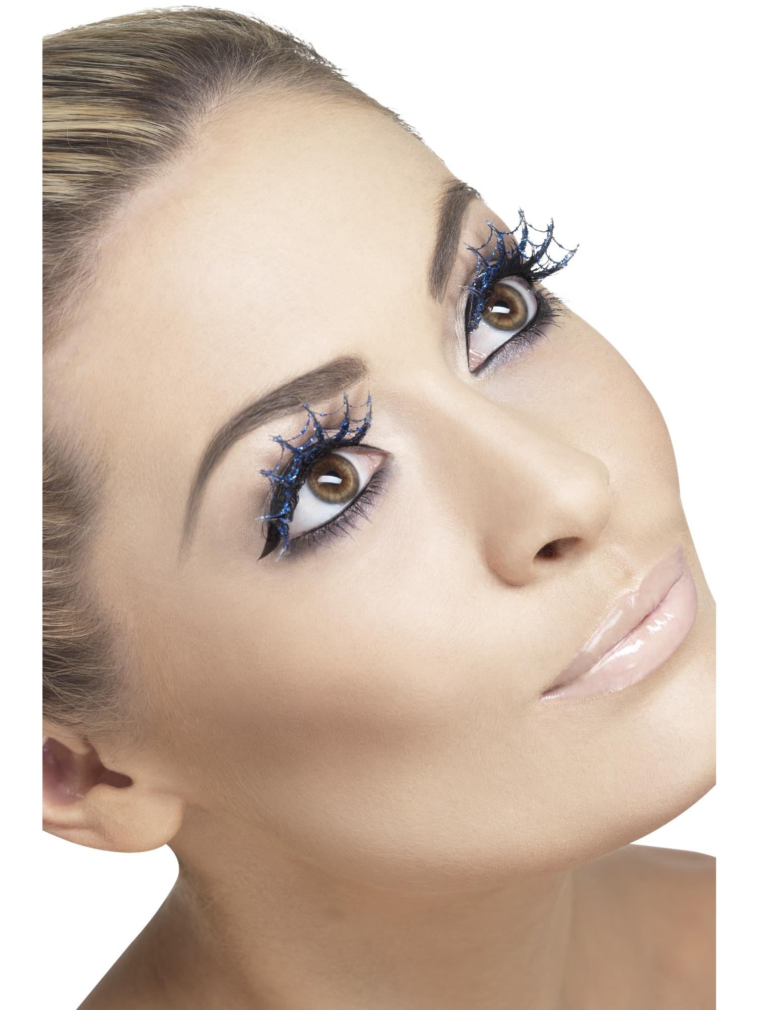 Eyelashes Spiderwebs with Glitter, Blue