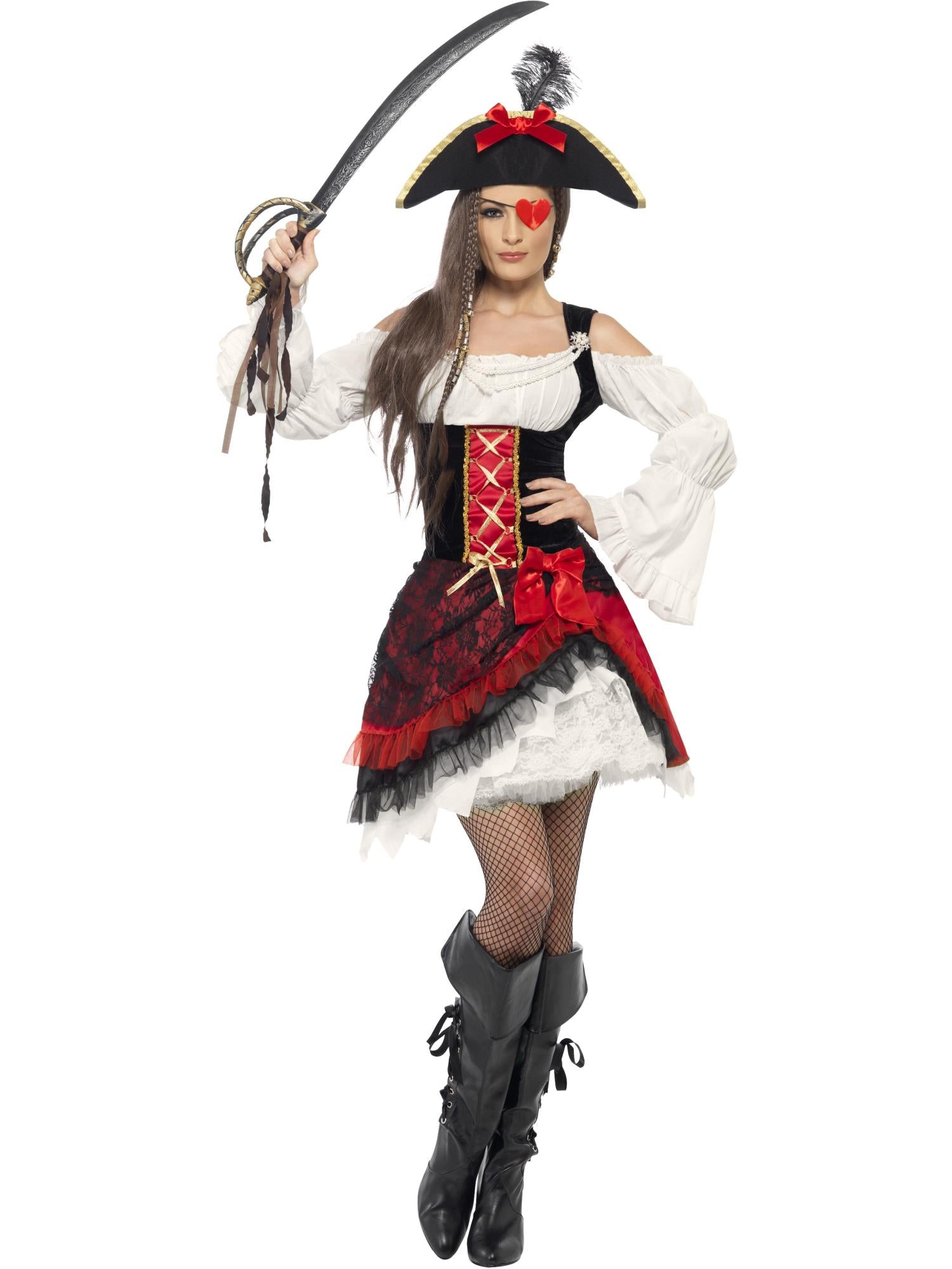 Glamorous Lady Pirate Costume, Red