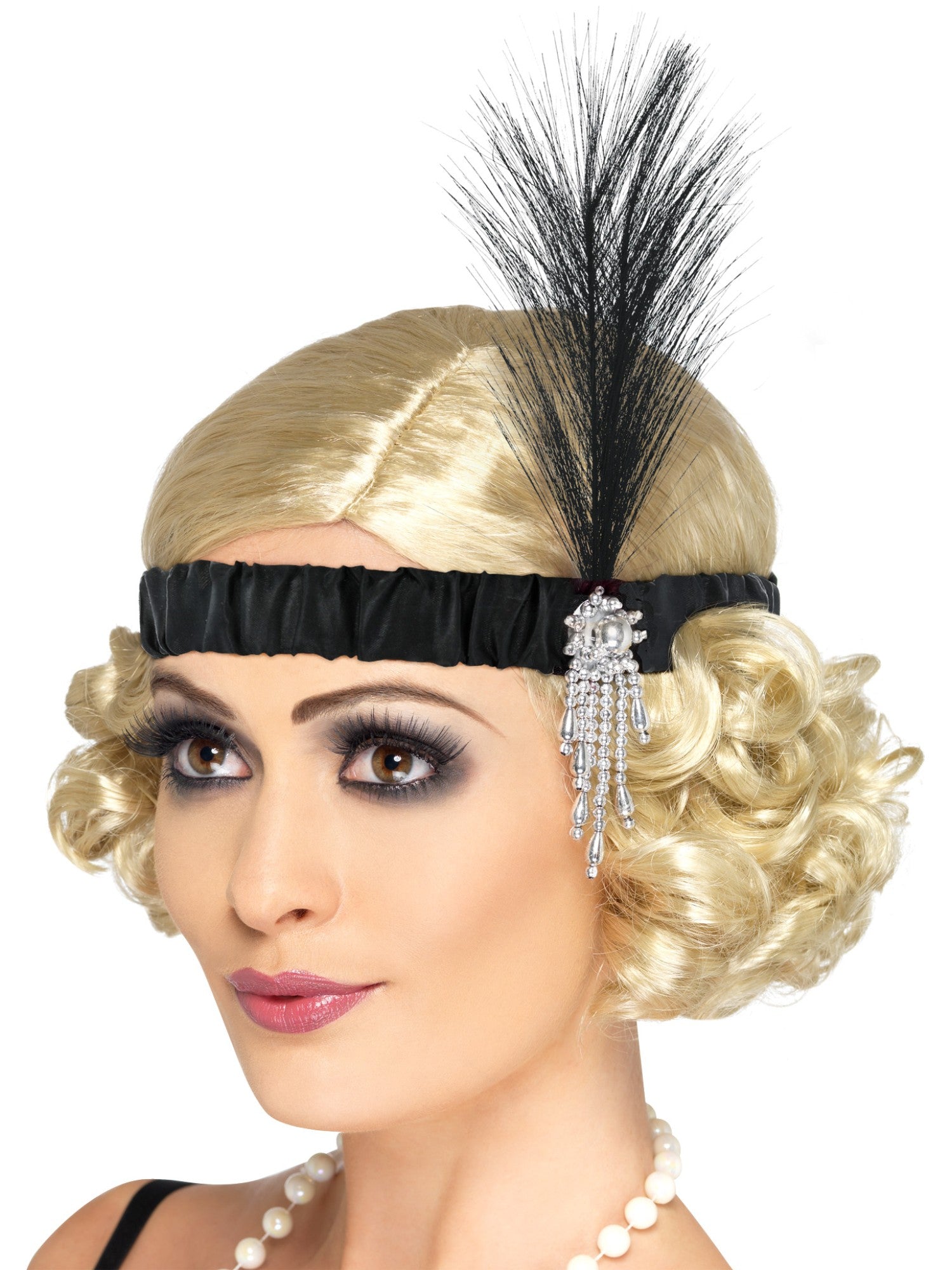 Black Satin Charleston Headband, Black