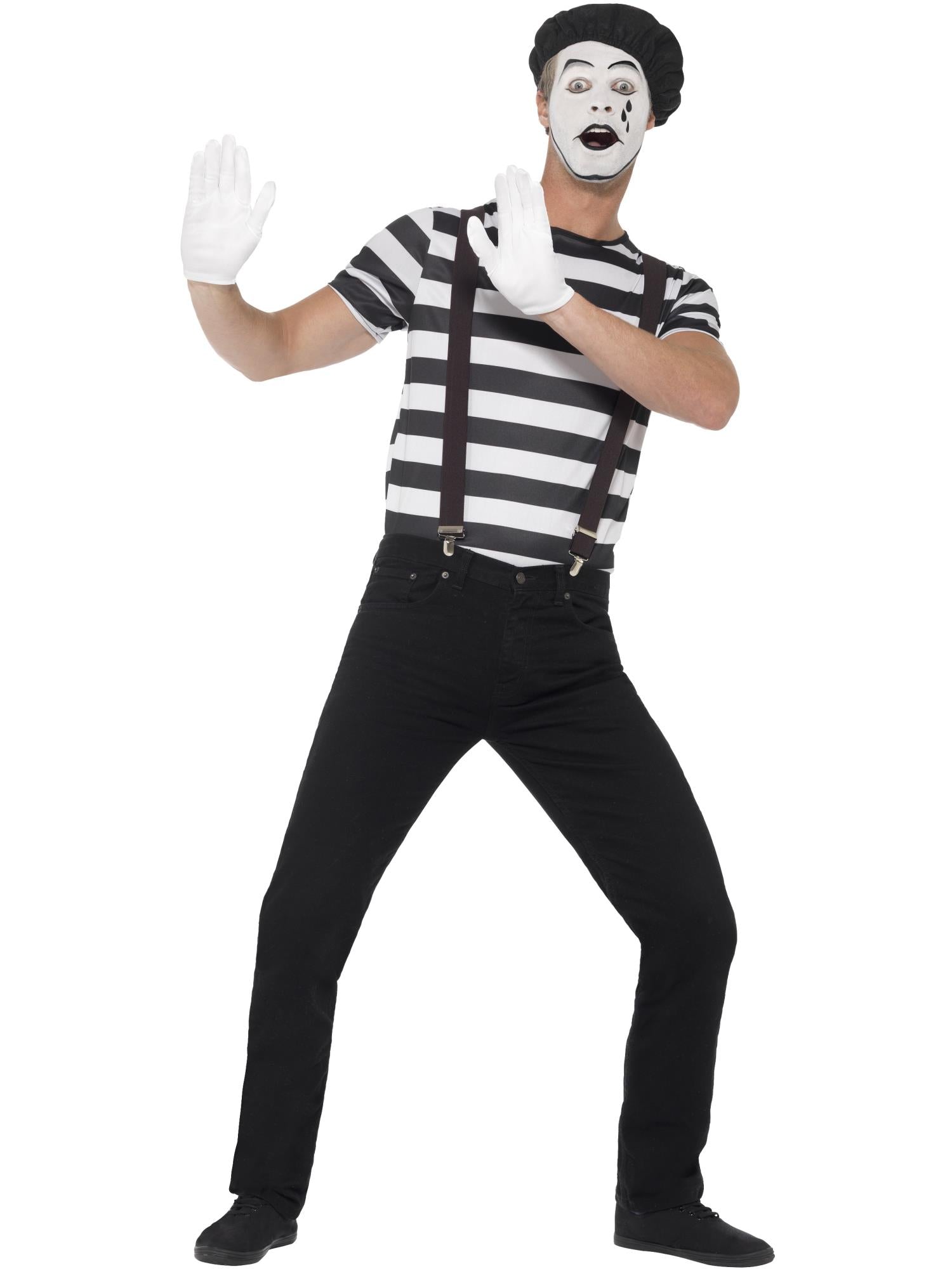 Mime-artiestenkostuum voor heren, zwart