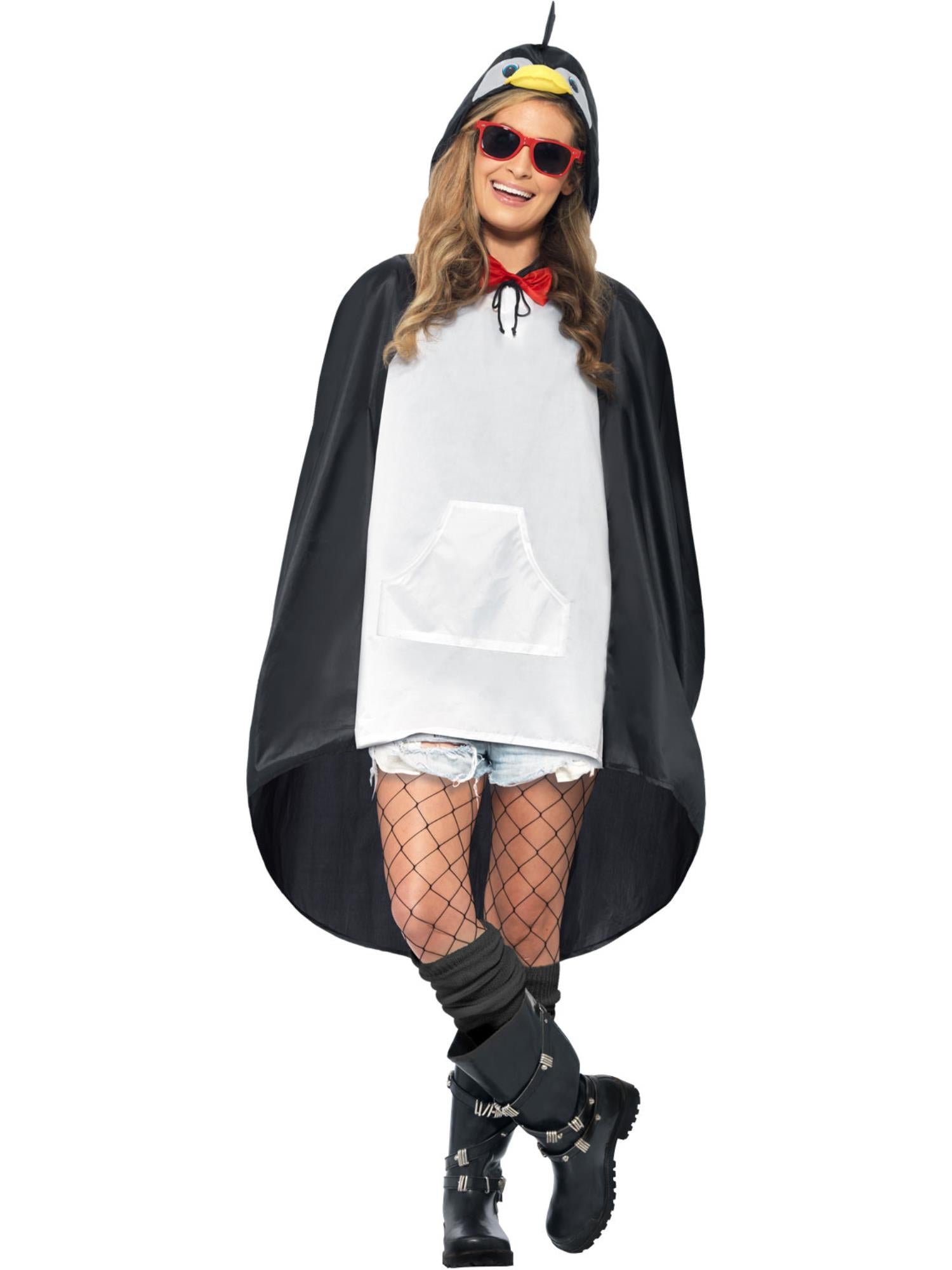 Pinguin-Party-Poncho, schwarz-weiß