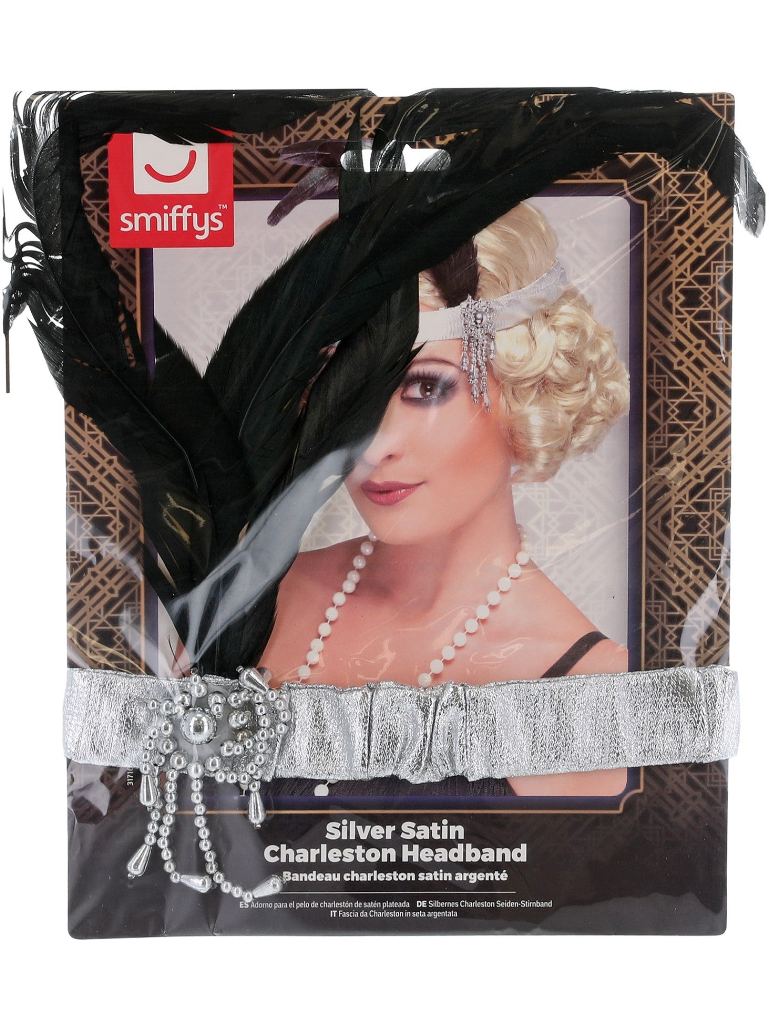 Silver Satin Charleston Headband, Silver