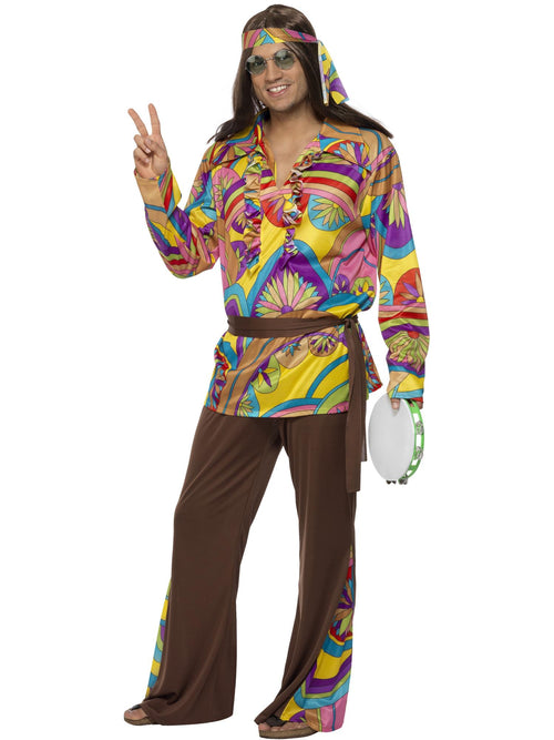 Psychedelic Hippie Man Costume, Multi-Coloured