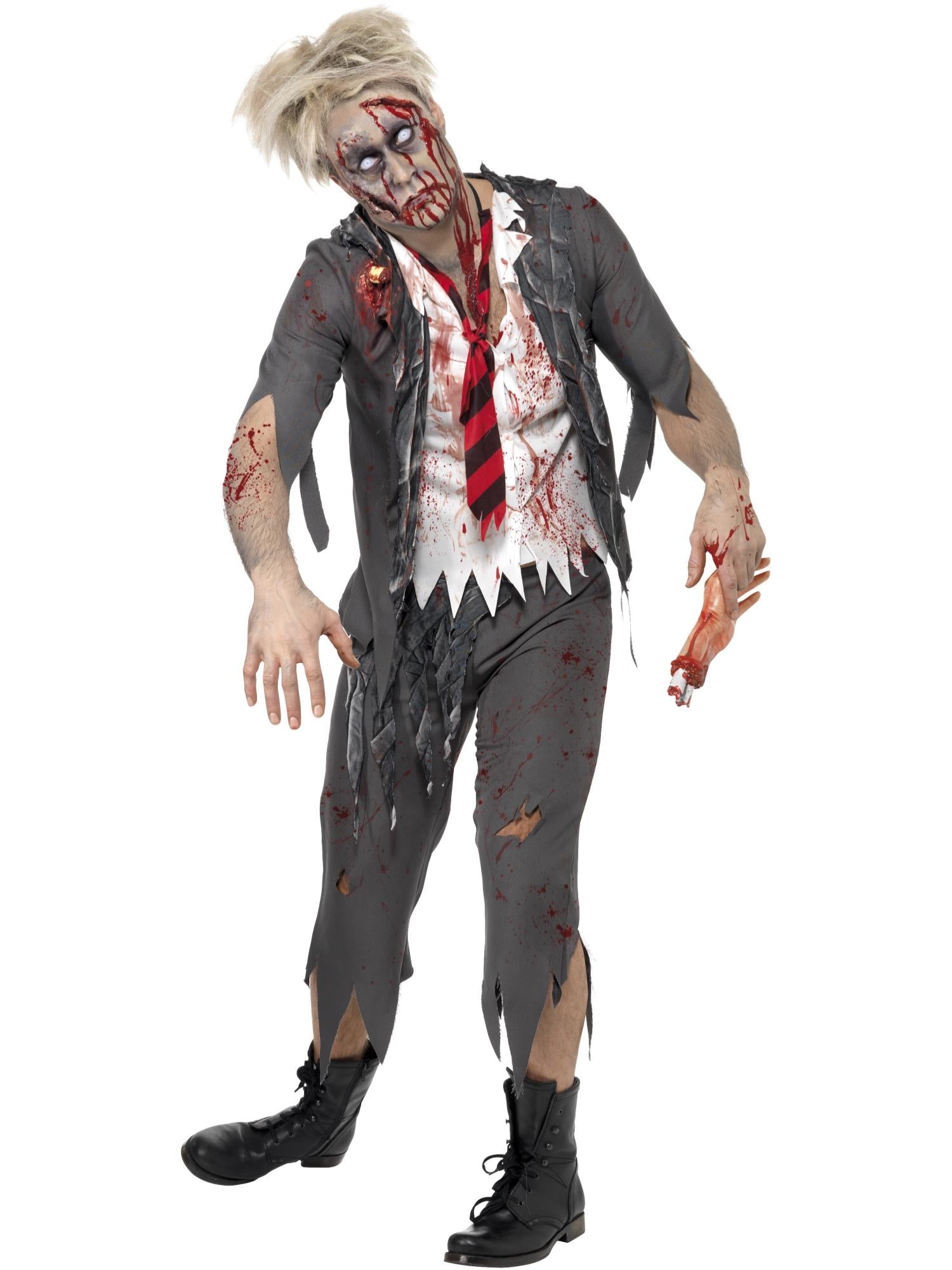Horrorkostuum voor middelbare scholier als zombie, grijs