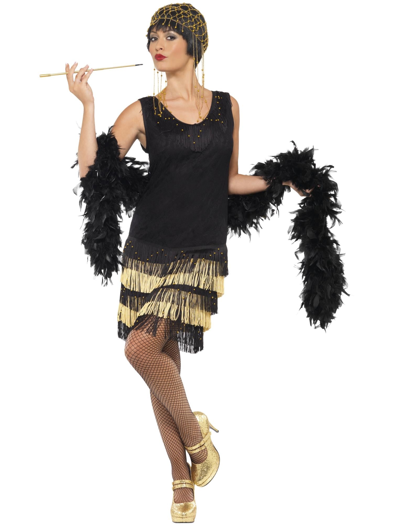 20s Fringed Flapper Costume, Black