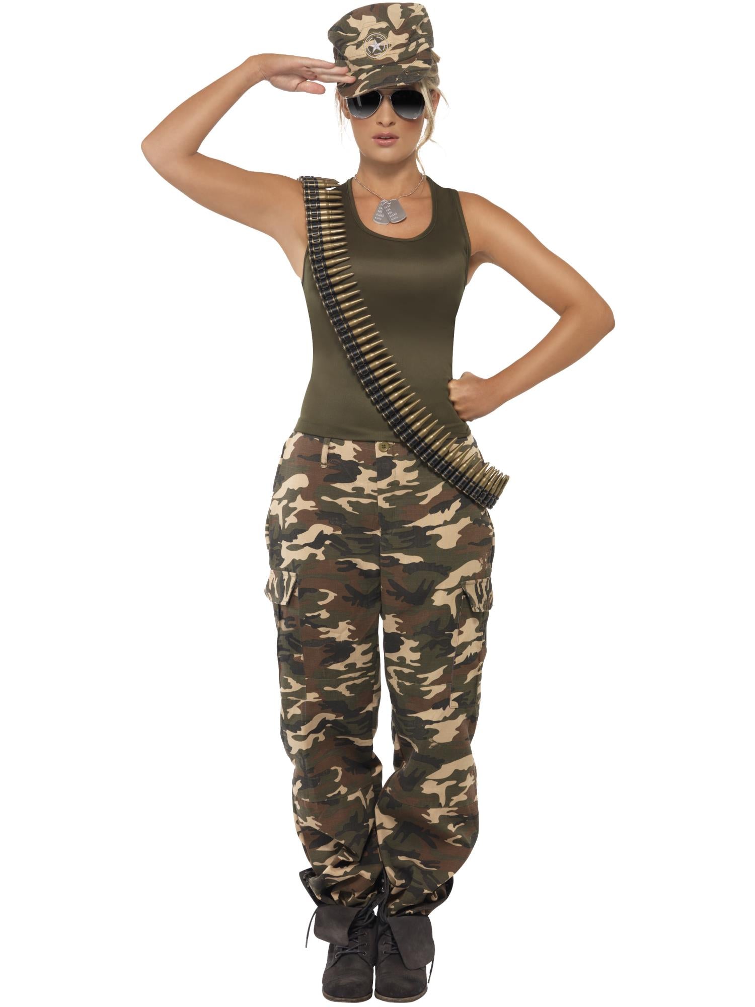 Deluxe Khaki Camo Costume, Female, Khaki Green