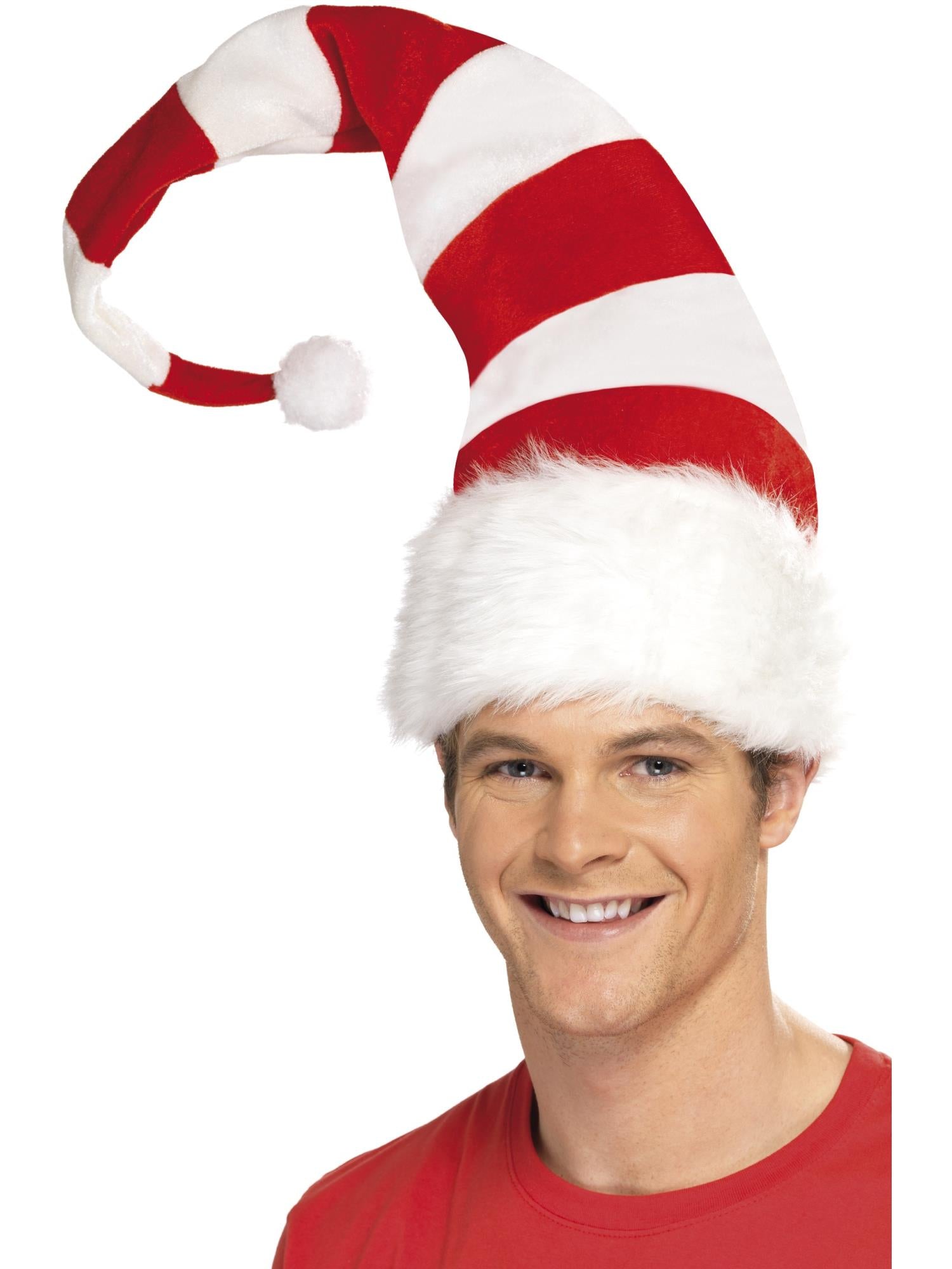 Striped Santa Hat, Red & White