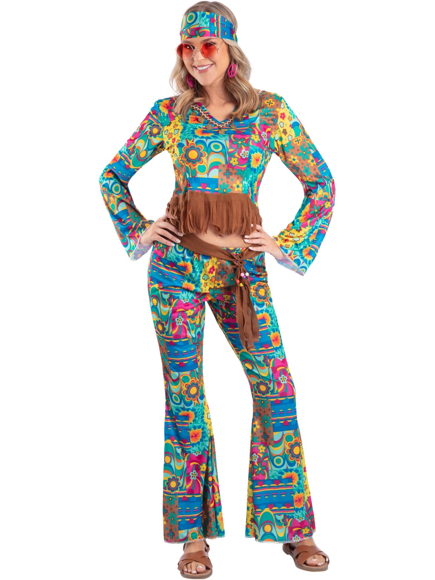 Hippy Flower Power Costume, Multi-Coloured