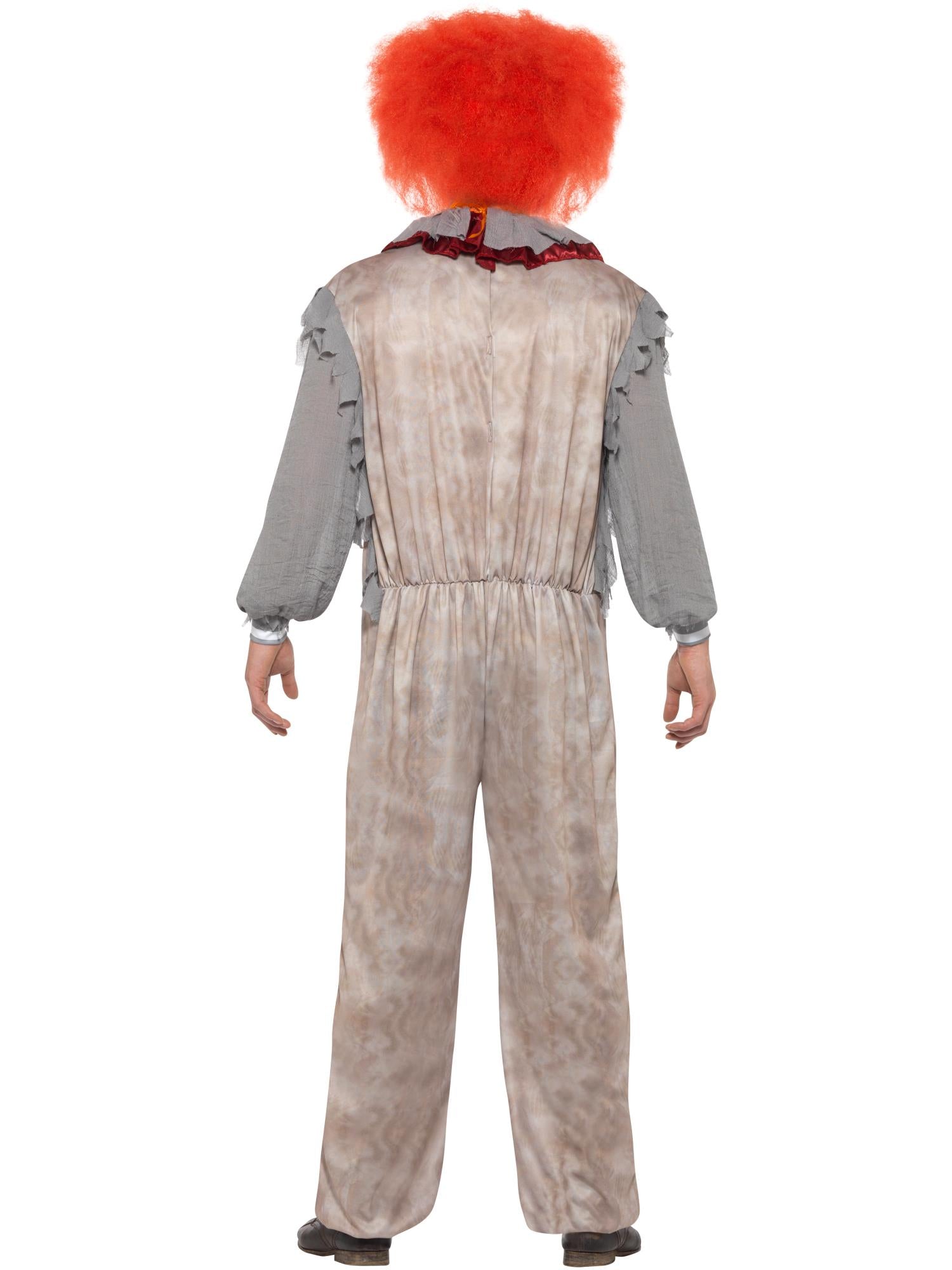 Vintage clownkostuum, grijs en rood