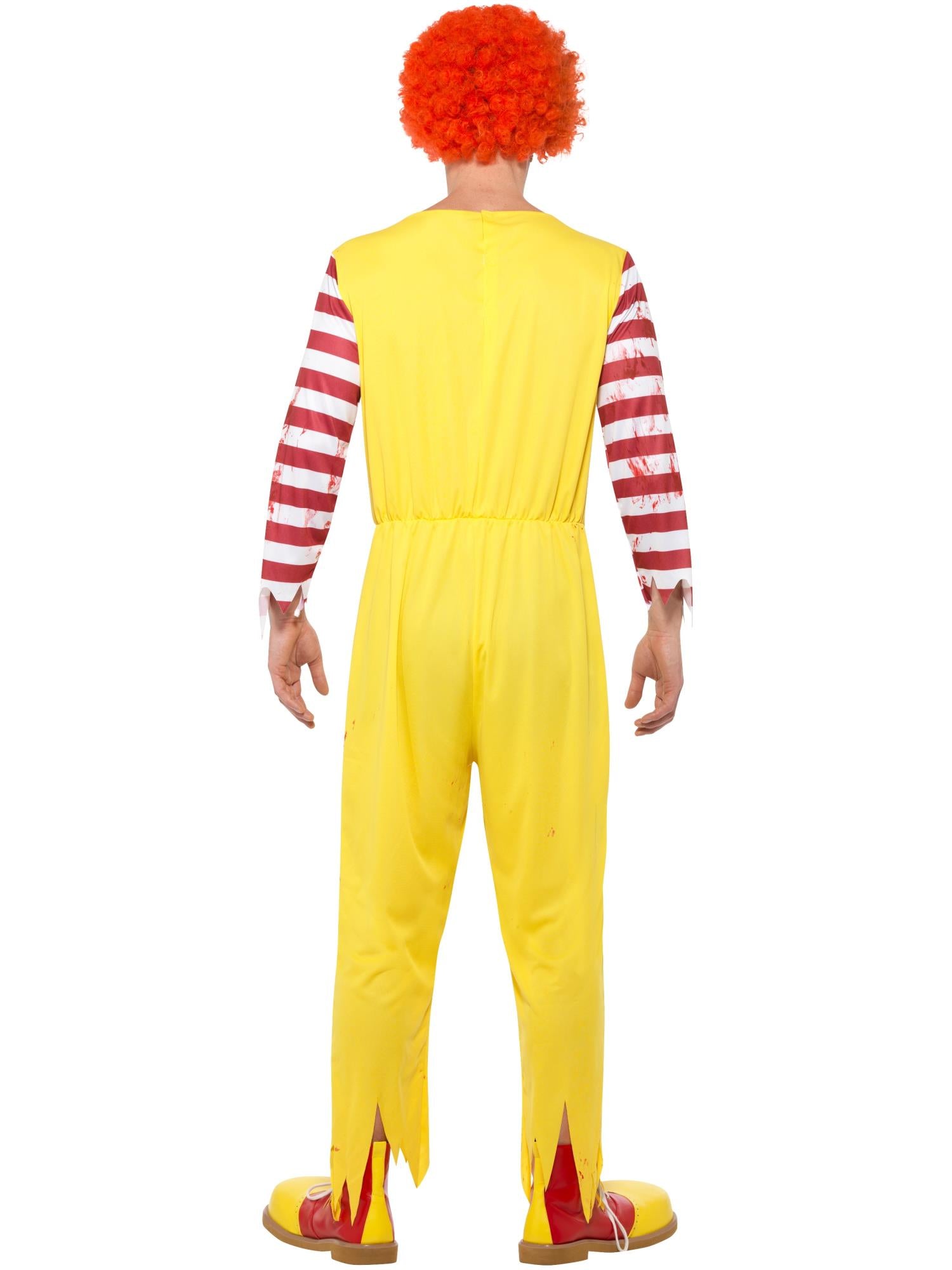 Griezelig moordende clownkostuum, geel en rood