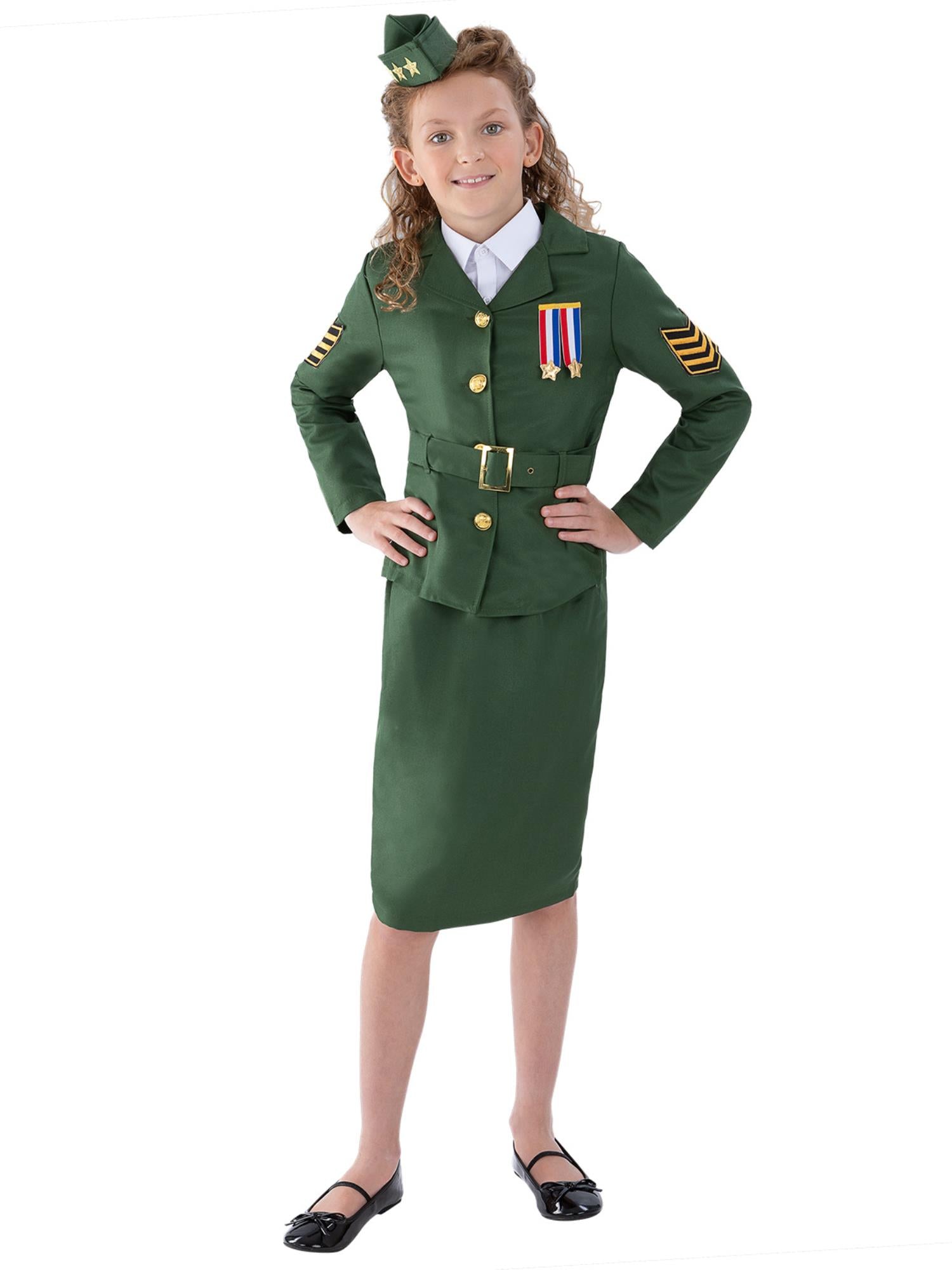 Armee-Kostüm für Mädchen aus dem Zweiten Weltkrieg, khakigrün