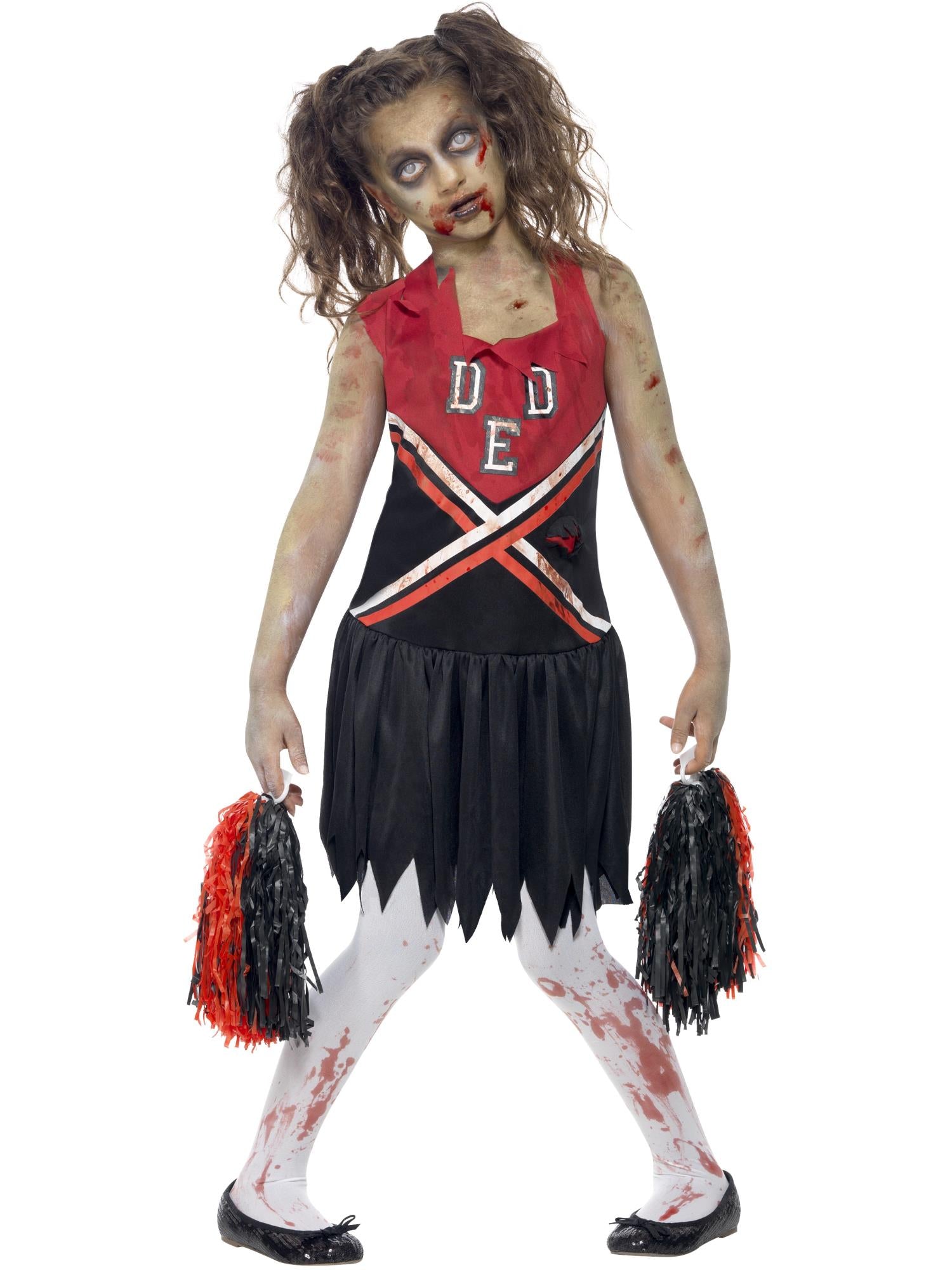 Zombie Cheerleader Costume, Red & Black