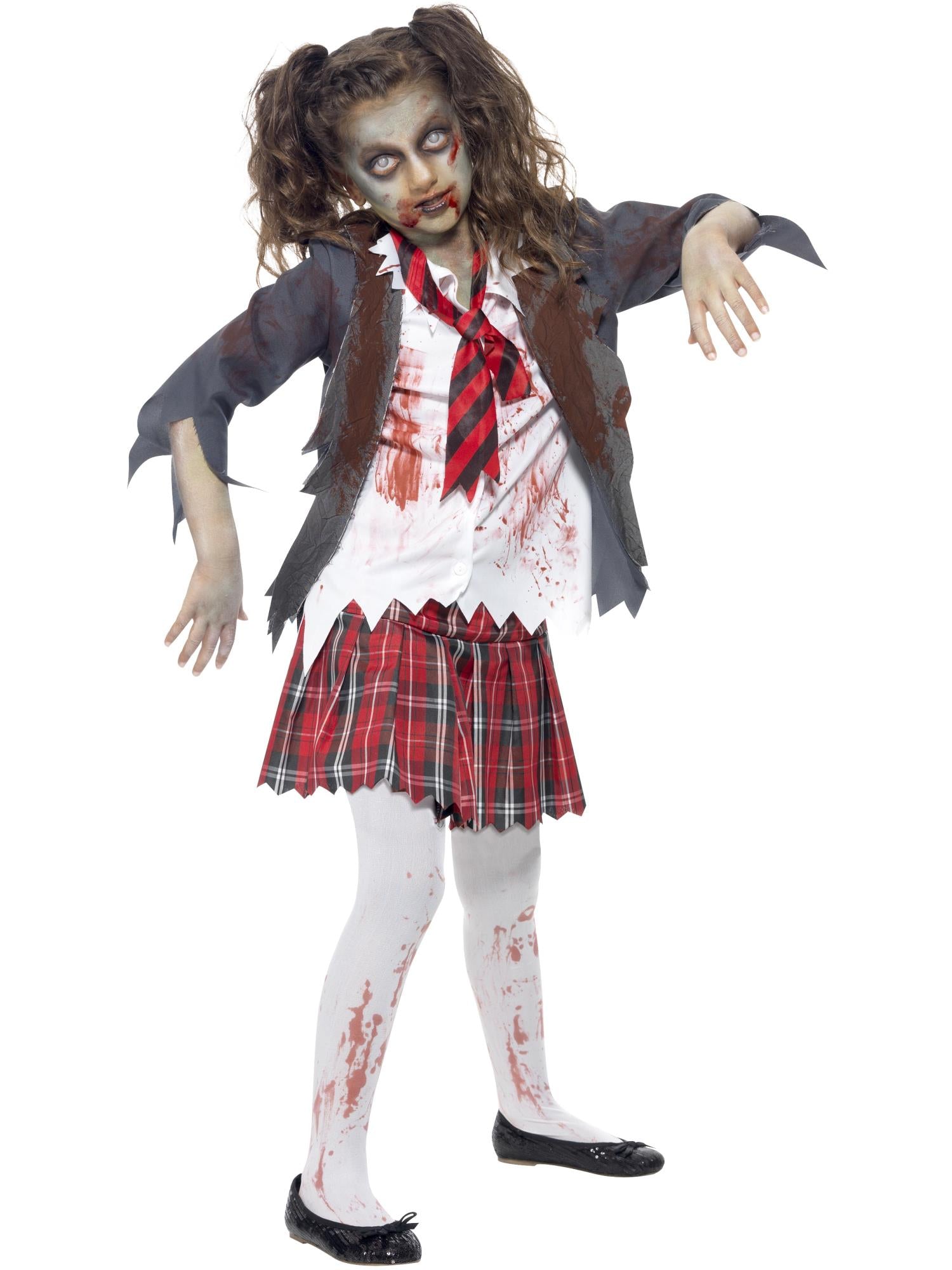 Zombie School Girl Costume, Grey
