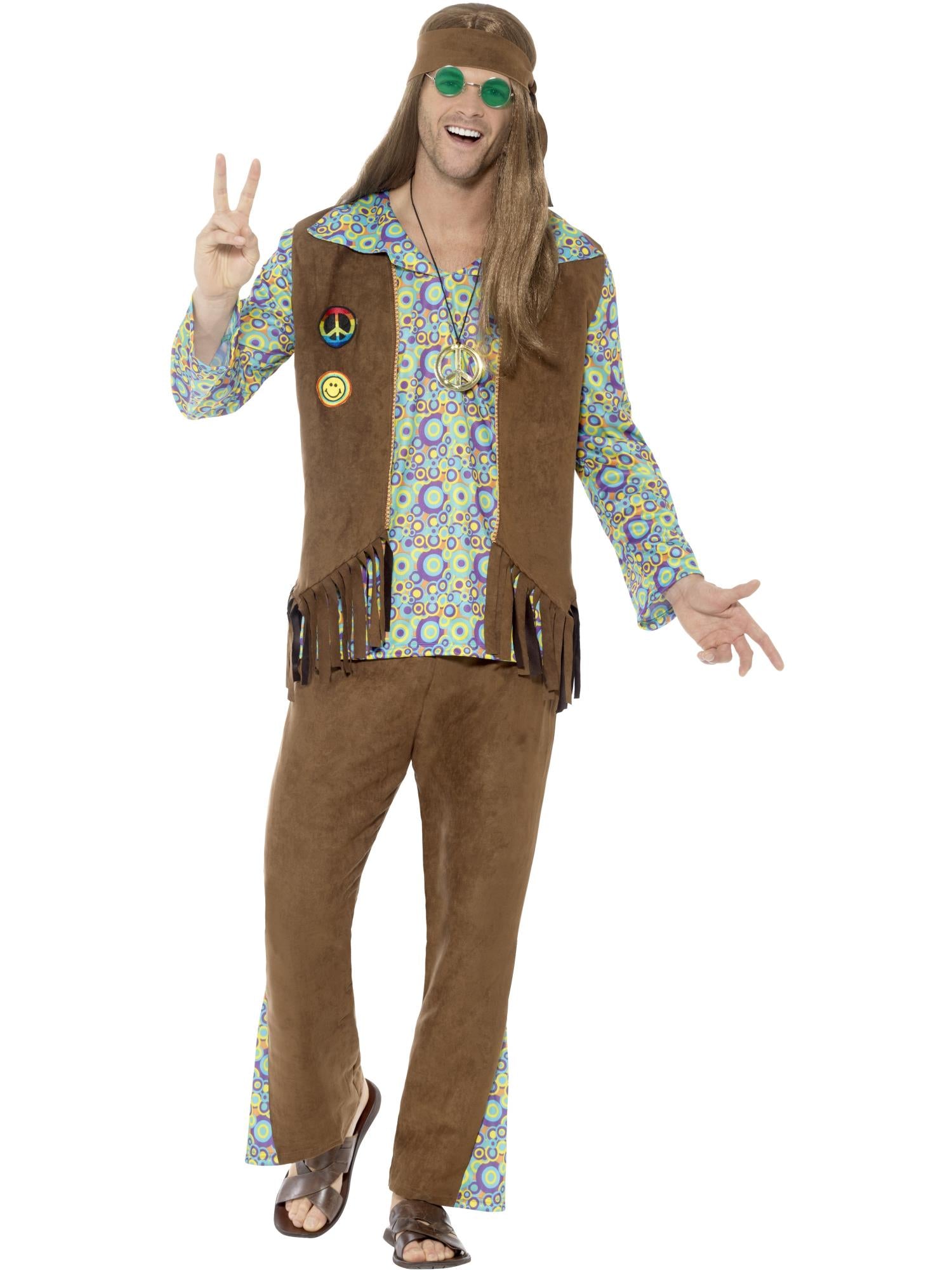 60s Hippie Costume, with Trousers, Top, Waistcoat,