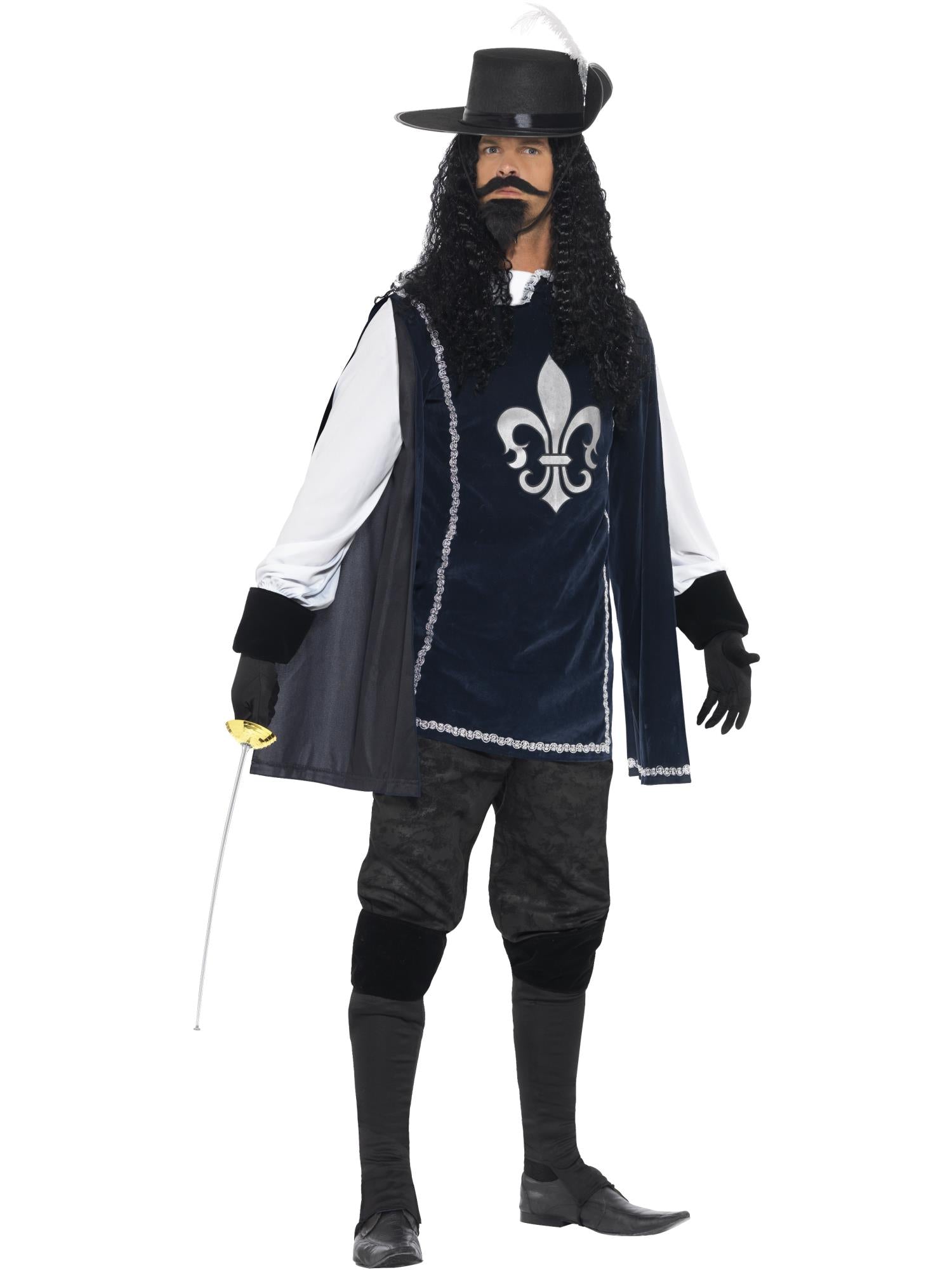 Musketeer Male Costume, with Top, Hat, Navy