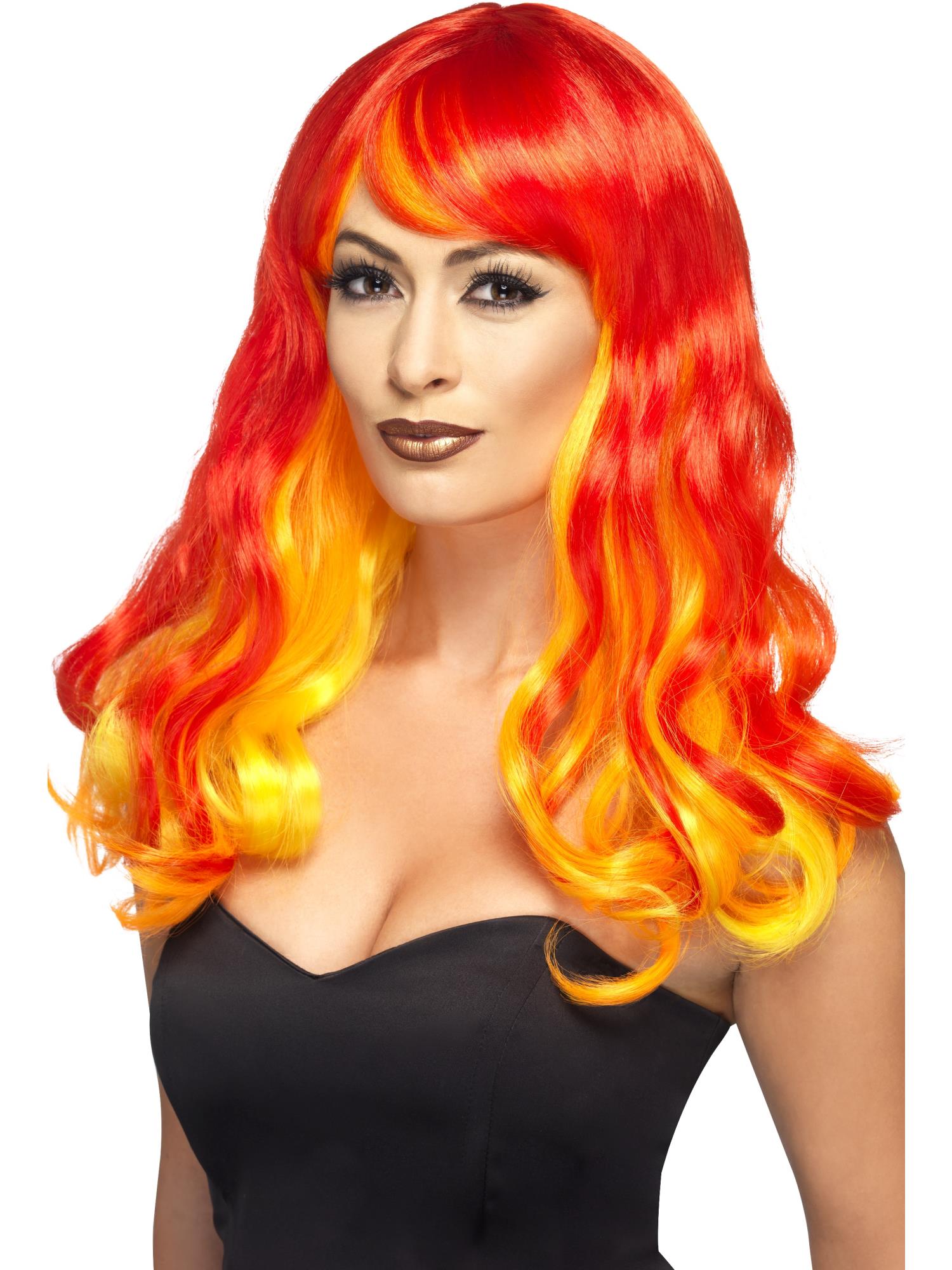 Ombre Devil Flame-Perücke, rot und orange