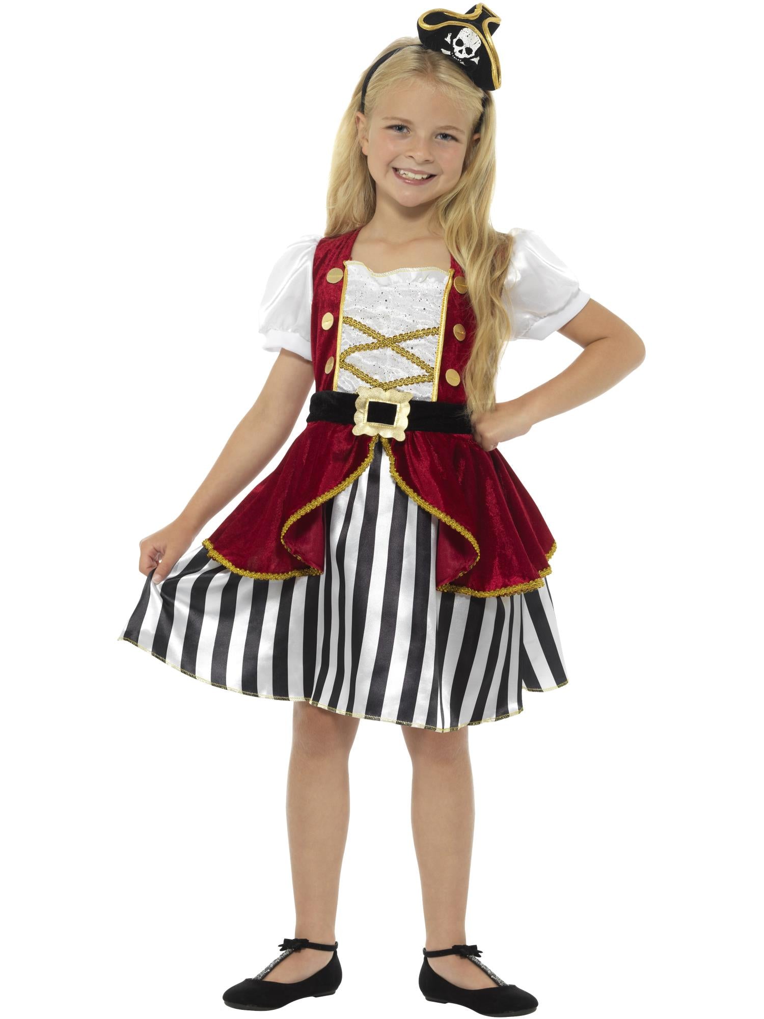 Luxus-Piratenmädchen-Kostüm, rot und schwarz