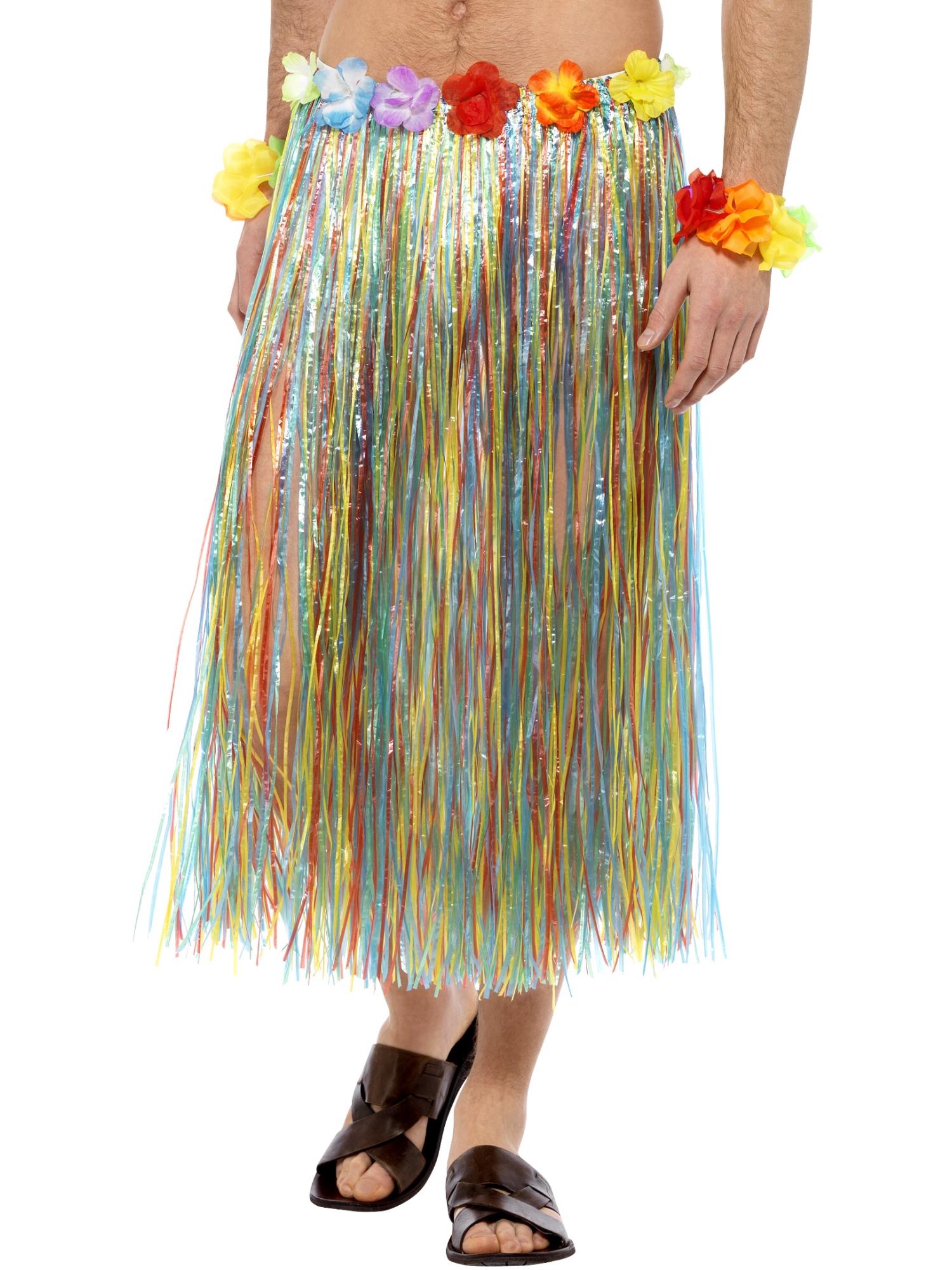 Hawaiian Hula Skirt with Flowers, with Velcro, Mul