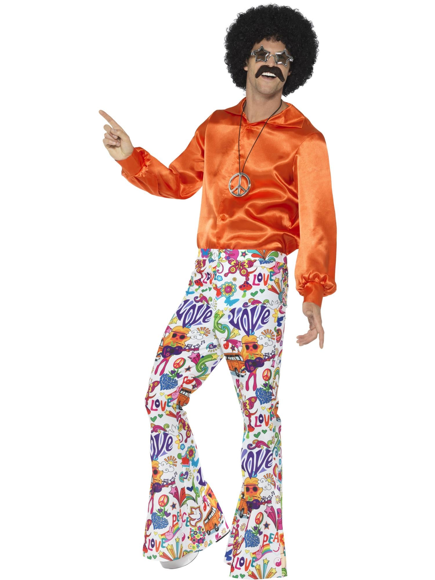 60s Groovy Flared Trousers, Mens, Multi-Coloured