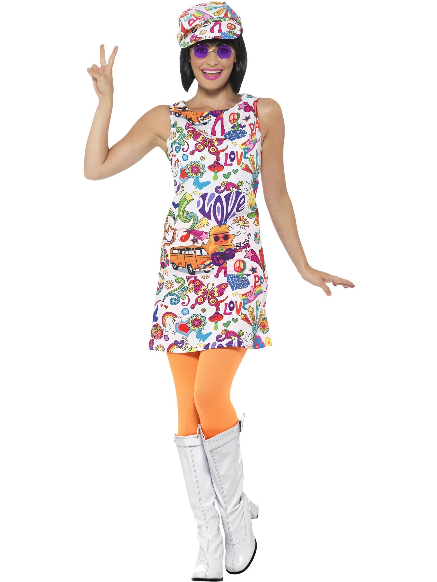 60's Groovy Chick Costume, Multi-Coloured