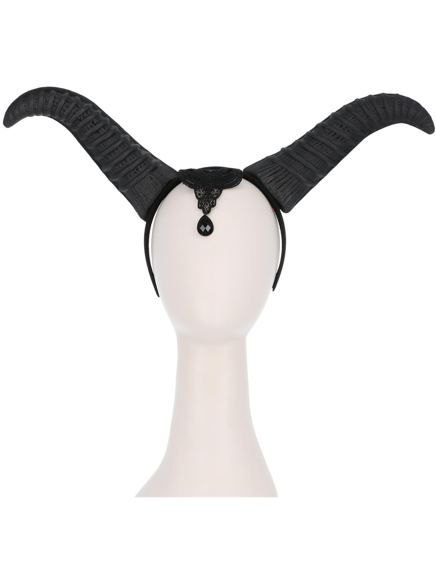 Demonic Queen Horns, on Headband, Black