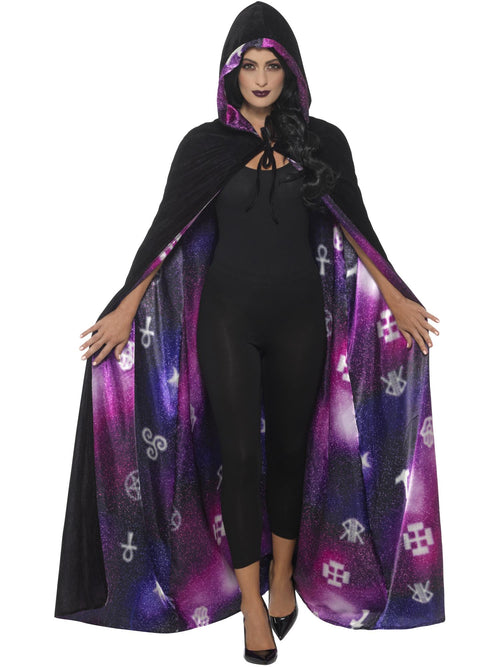 Deluxe Reversible Galaxy Ouija Cape, Black & Purpl