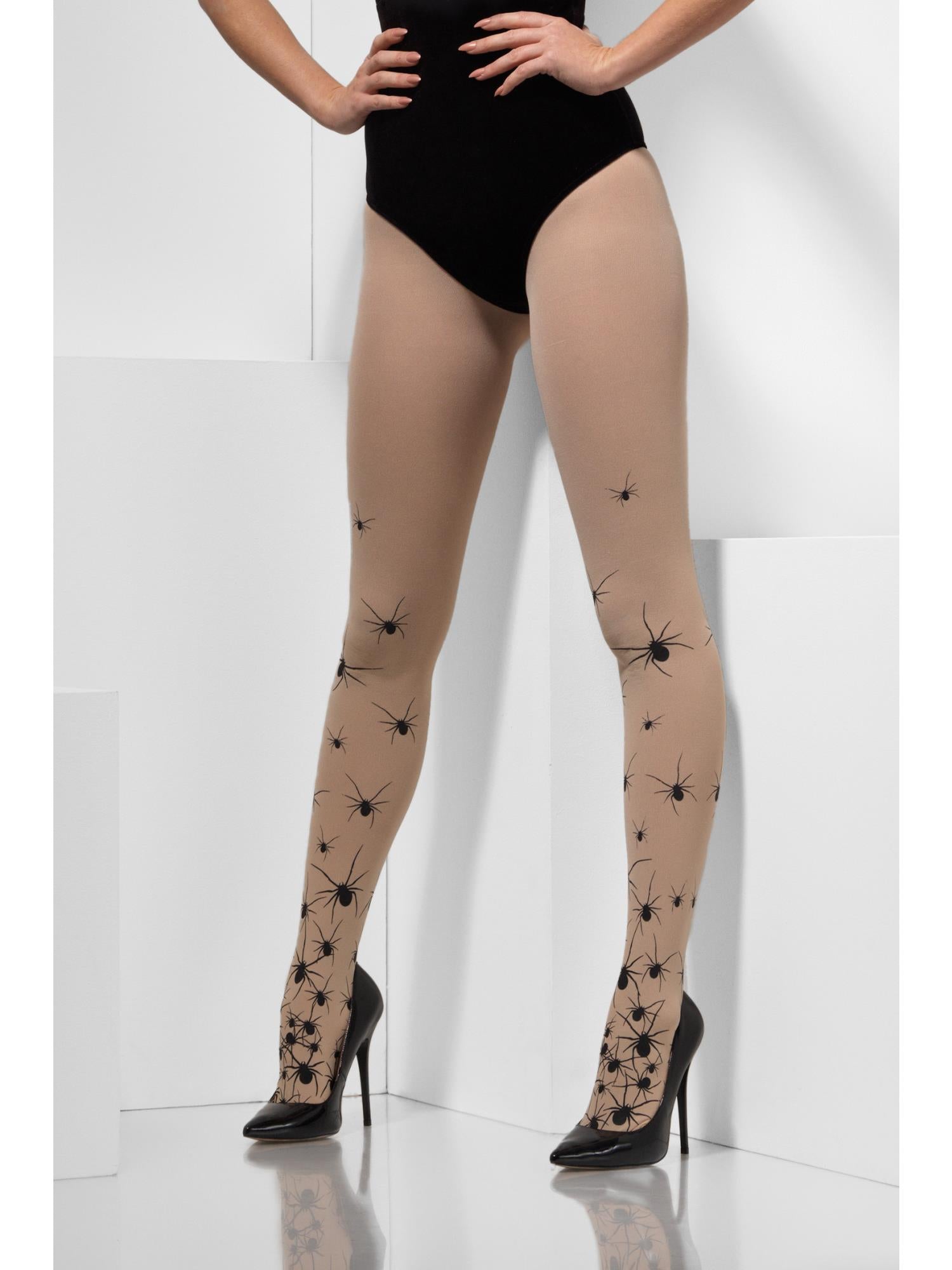 Blickdichte Strumpfhose mit Spinnen, hautfarben und schwarz