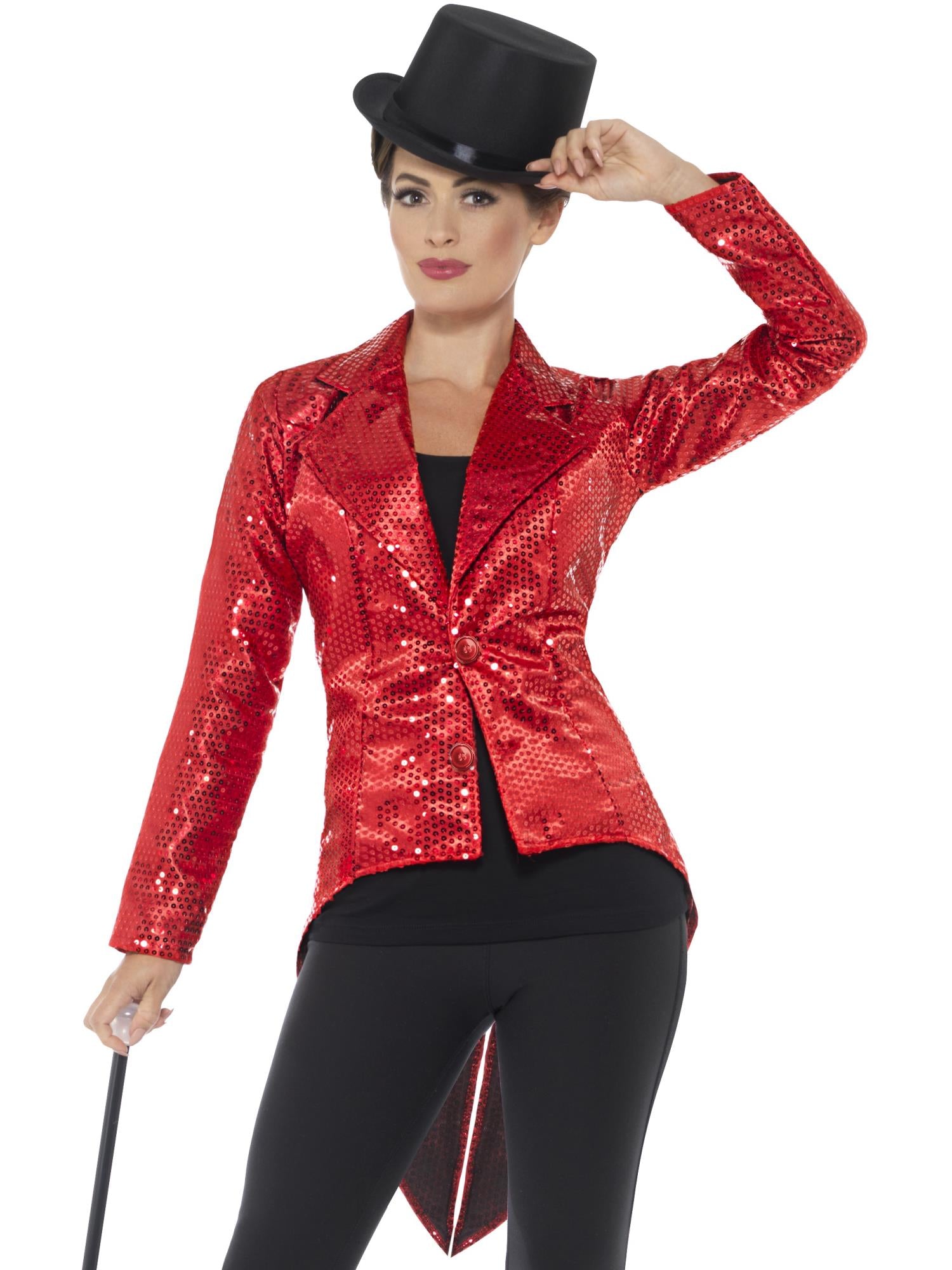 Jacke im Frackstil mit Pailletten, Damen, rot