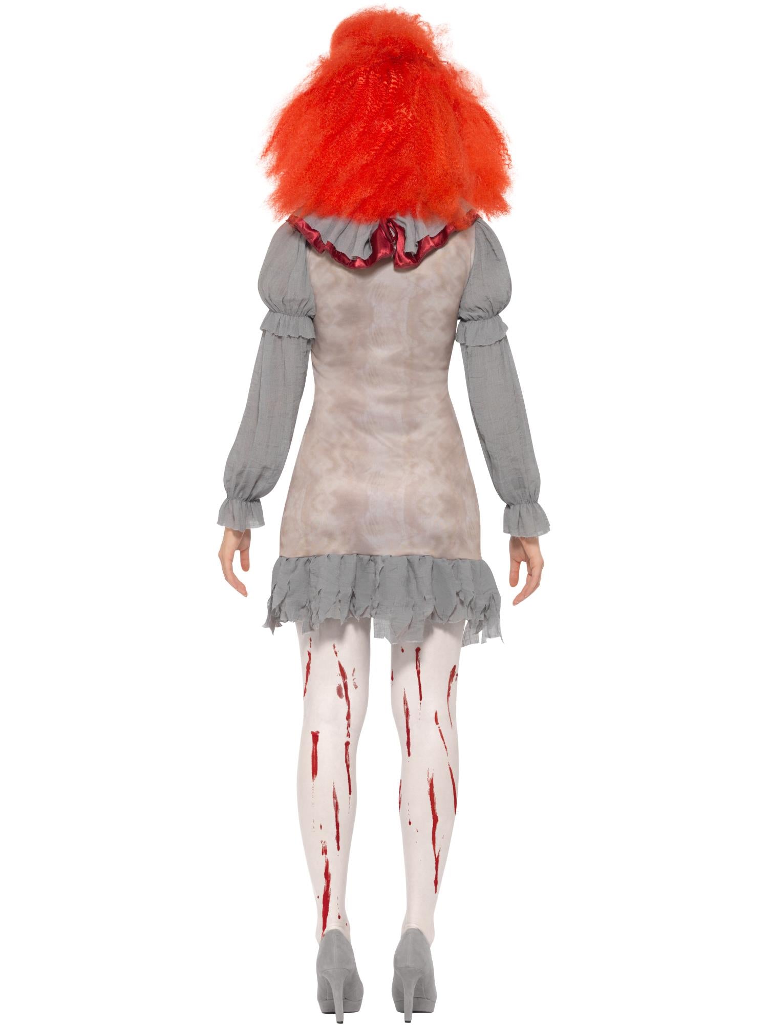 Vintage clownkostuum voor dames, grijs en rood