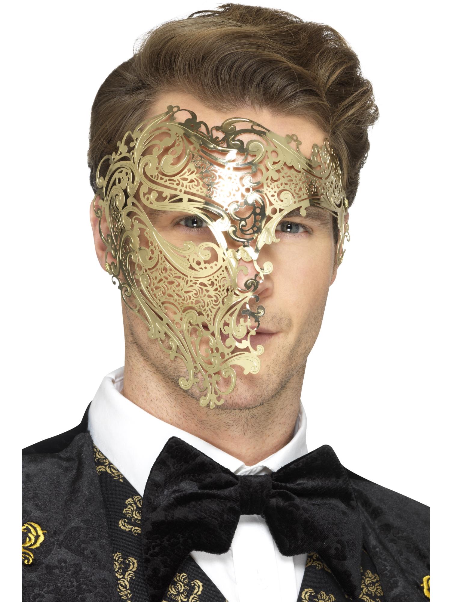 Deluxe Metal Filigree Phantom Mask, Gold