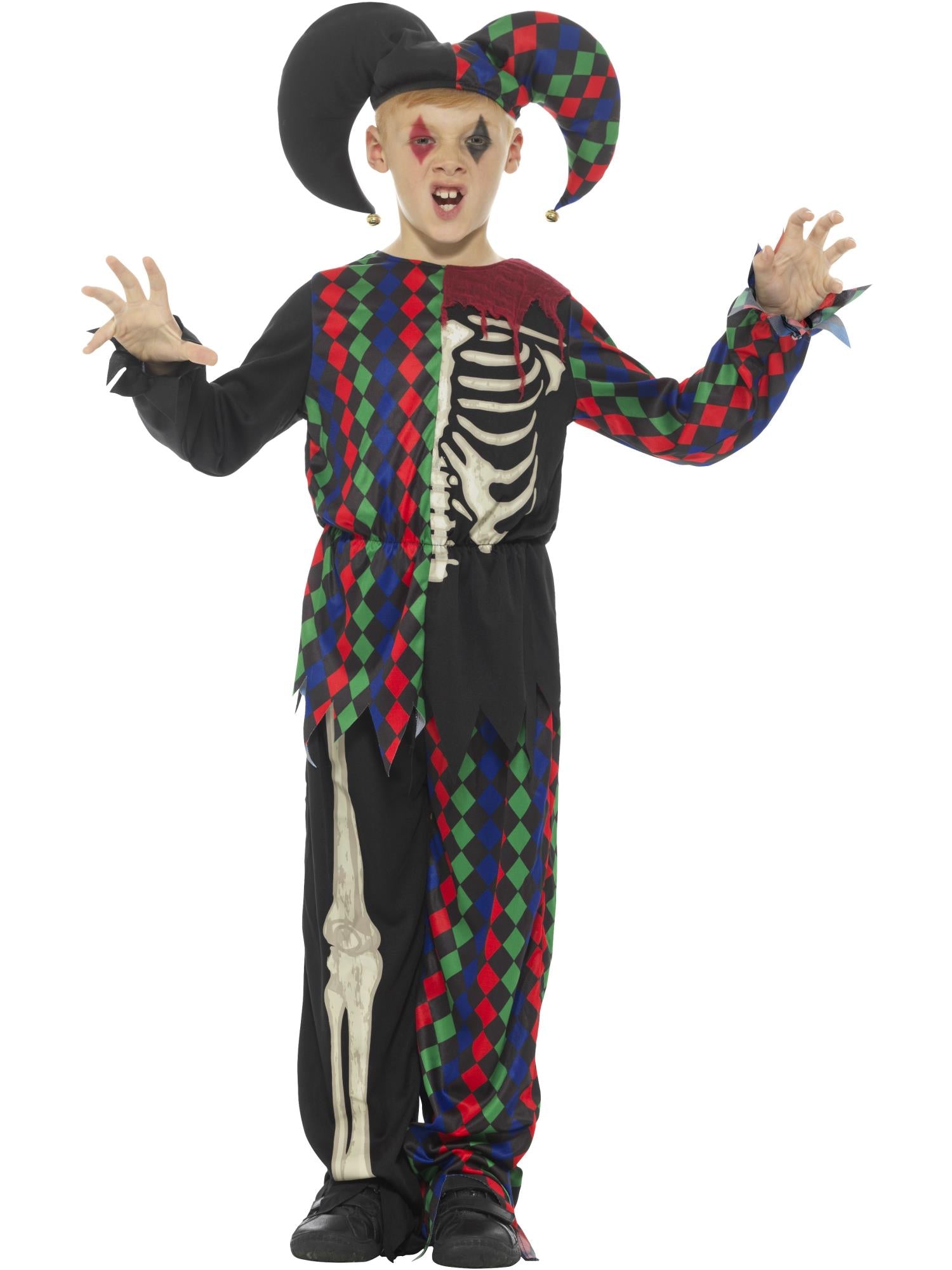 Skeleton Jester Costume, Multi-Coloured