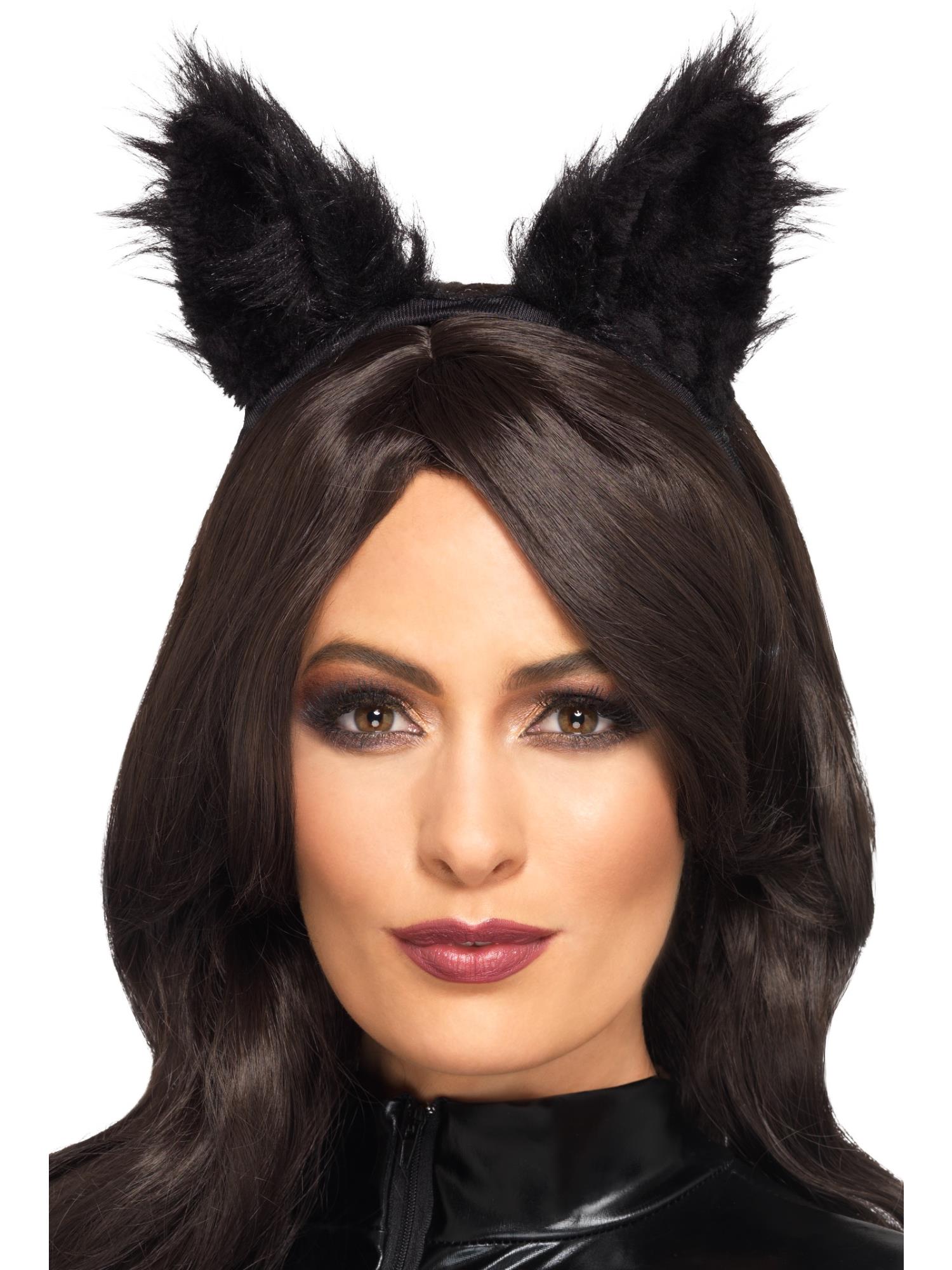 Long Pile Fur Cat Ears, Black