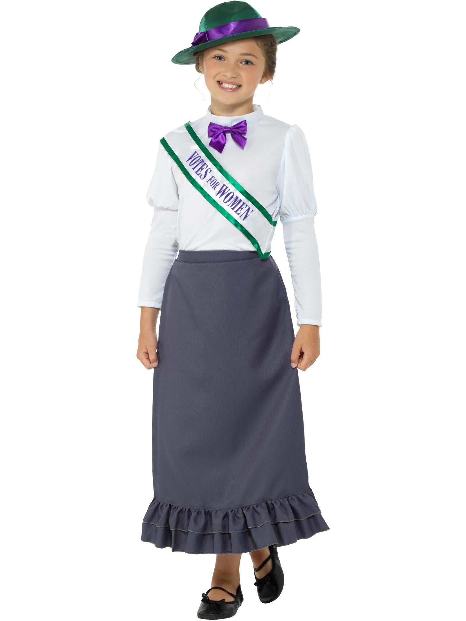 Victoriaans suffragettekostuum, grijs