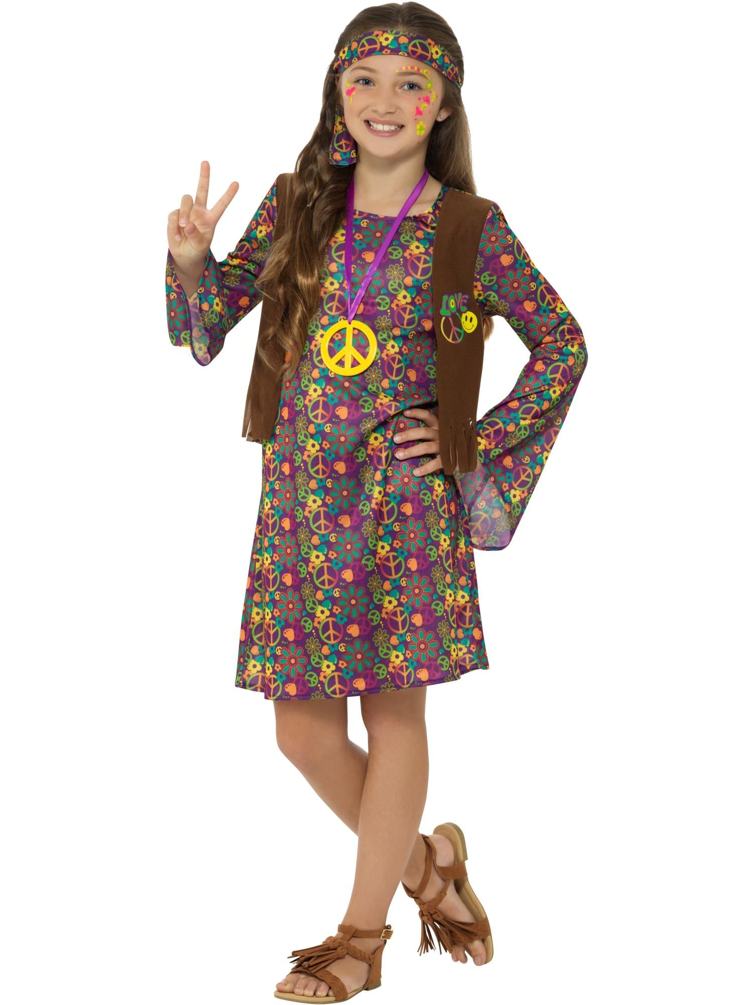 Hippie Girl Costume, with Dress, Multi-Coloured