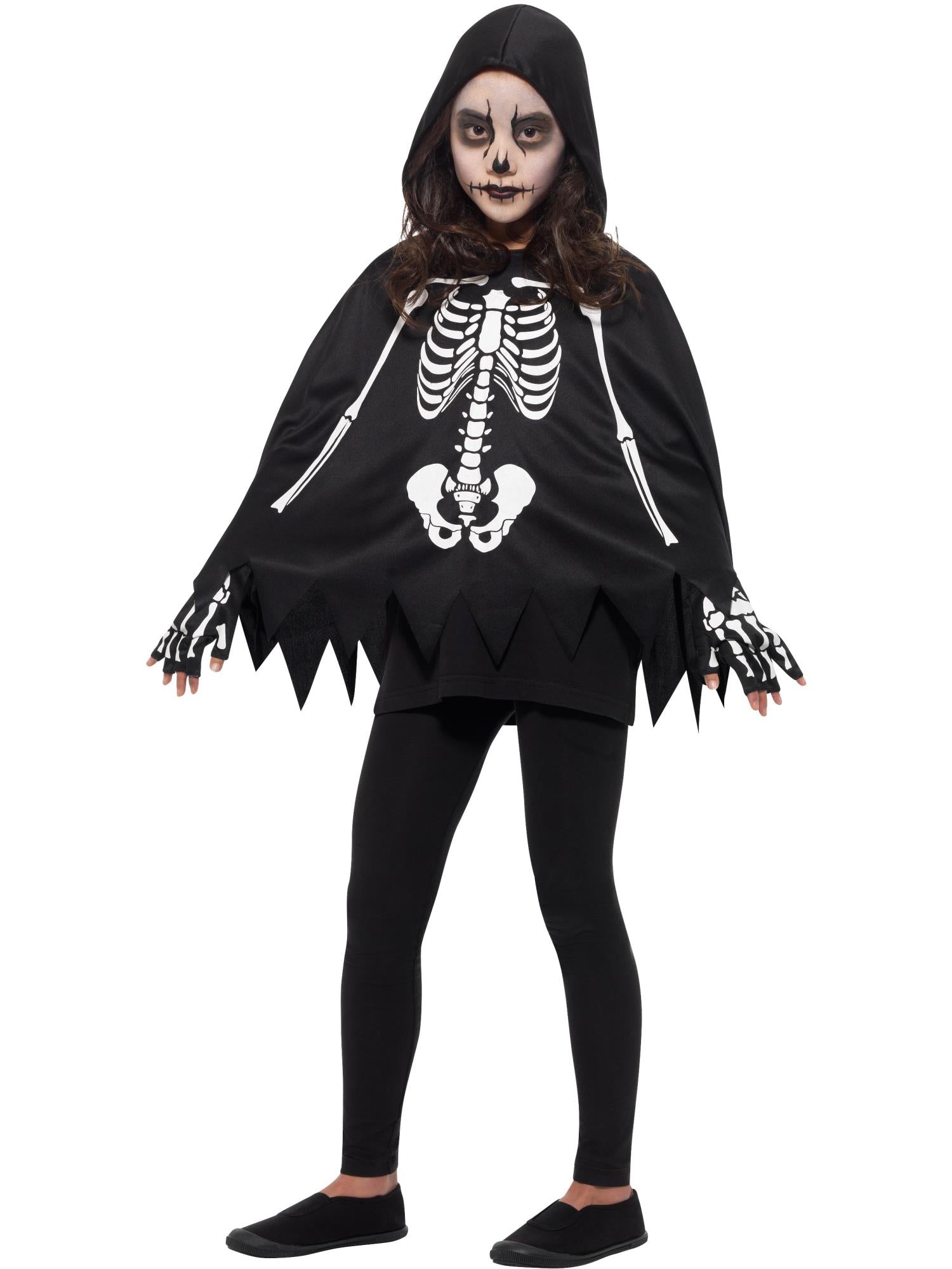 Kids Unisex Skeleton Poncho, with Gloves