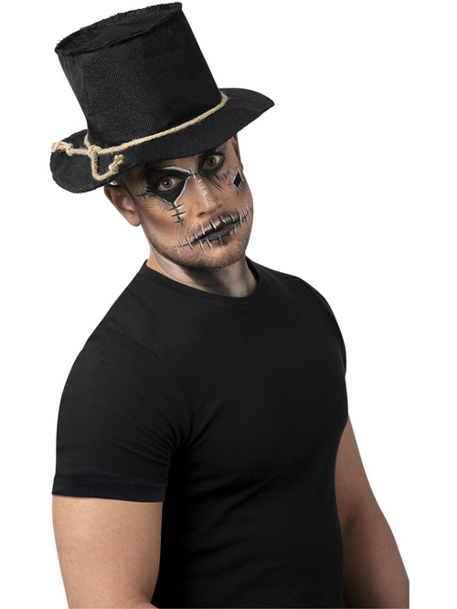 Burlap Scarecrow Top Hat, Black