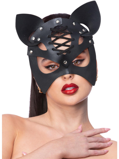 Fever Black Mock Leather Cat Mask