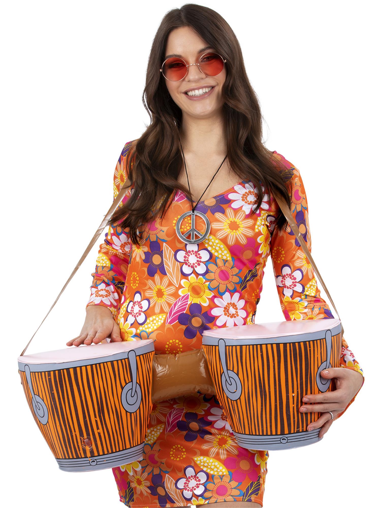 Inflatable Hippie Bongo Drums, with Strap