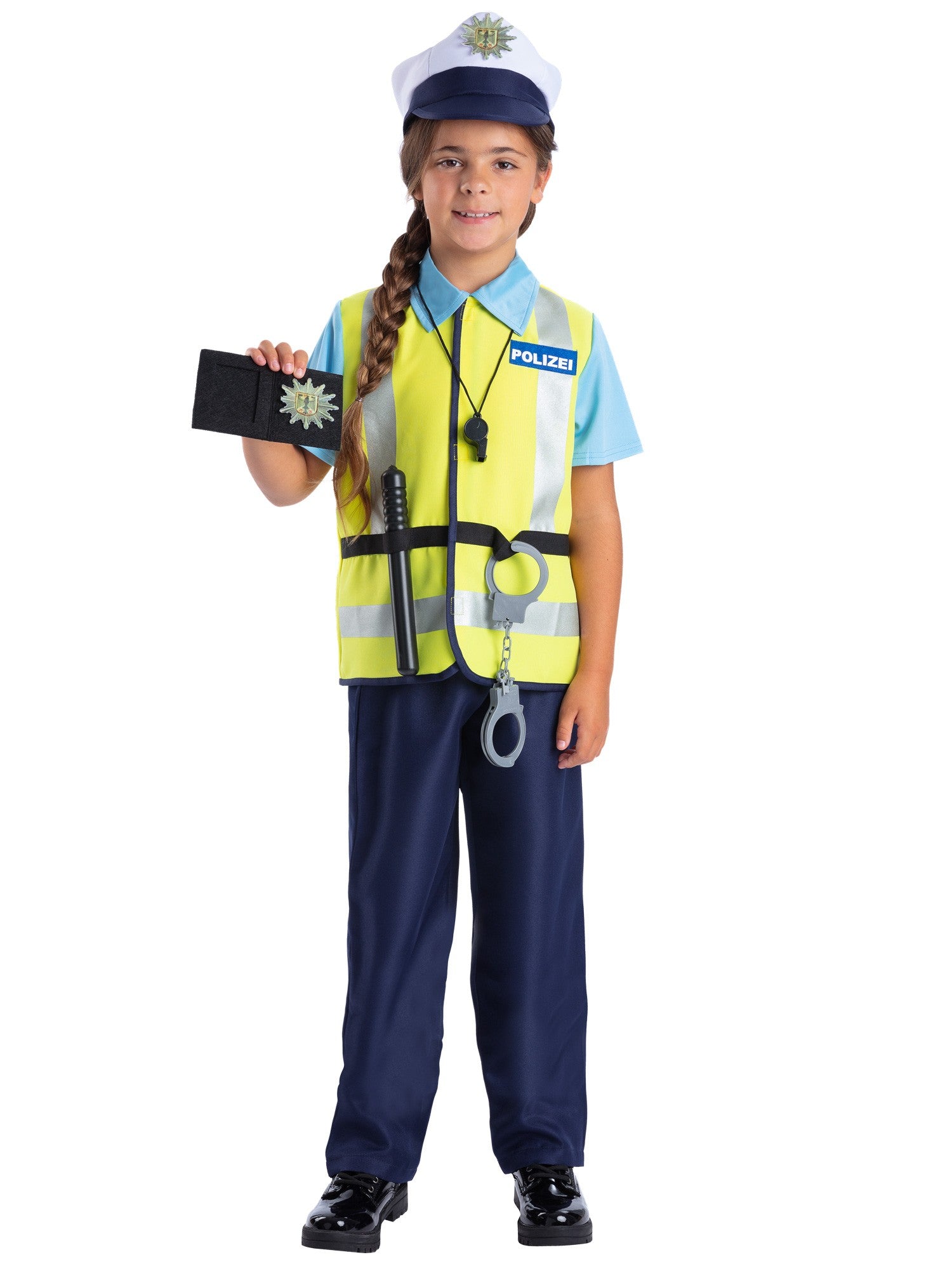 Deutsches Polizei-Set, bestehend aus Oberteil, Übungsweste, Mütze und 5 Teilen