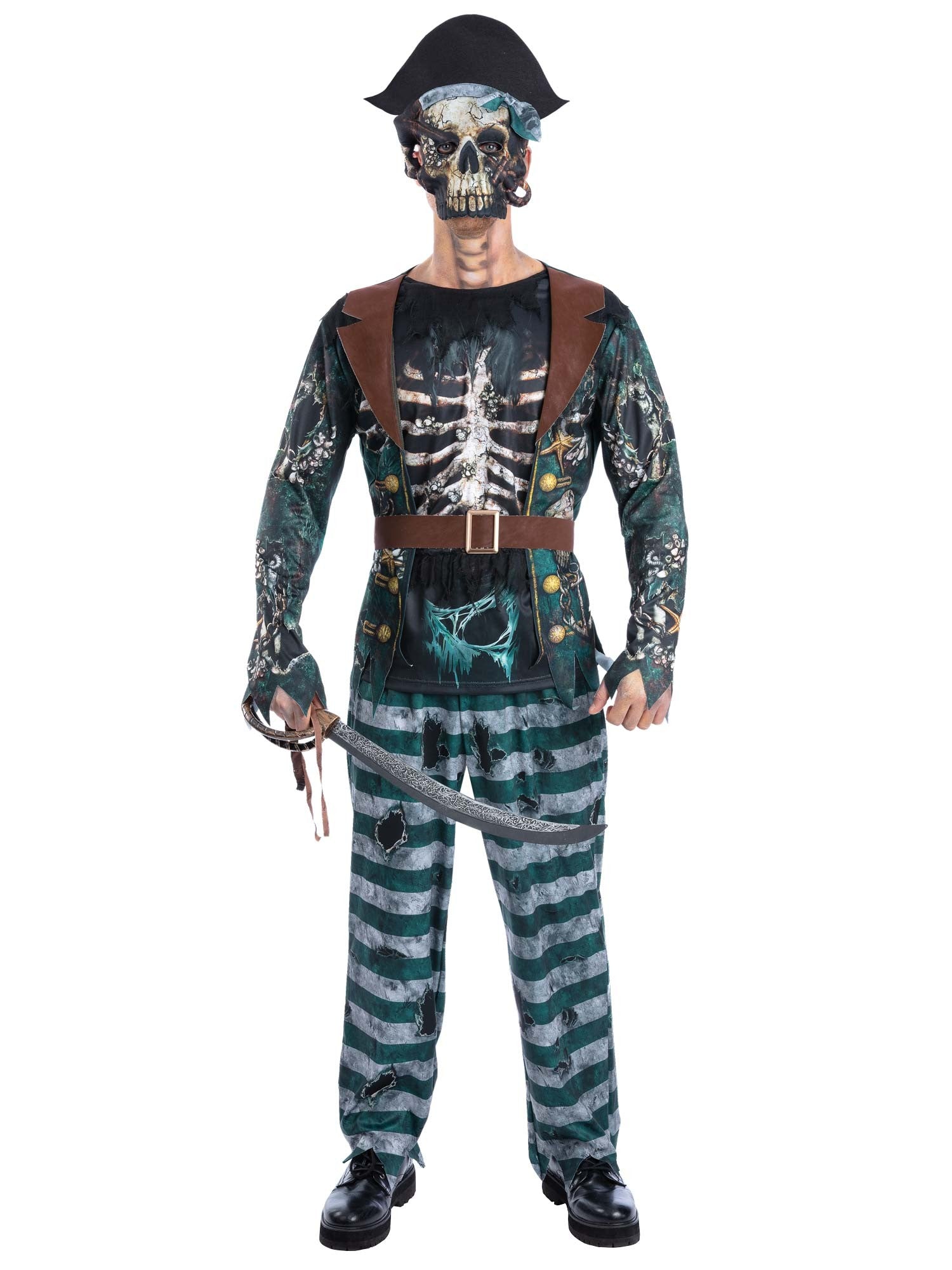 Skeleton Pirate Captain Costume, Printed Top