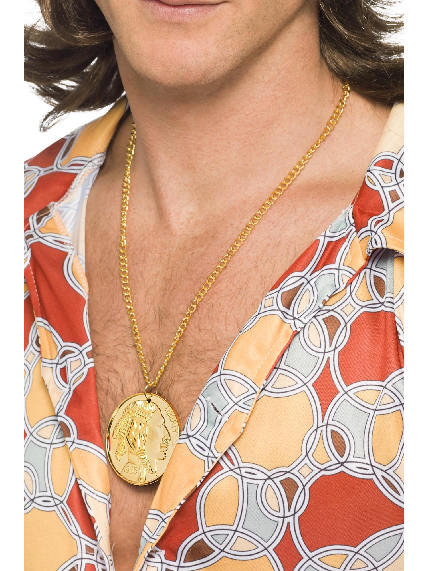 Gold Metal Medallion On Chain, Gold
